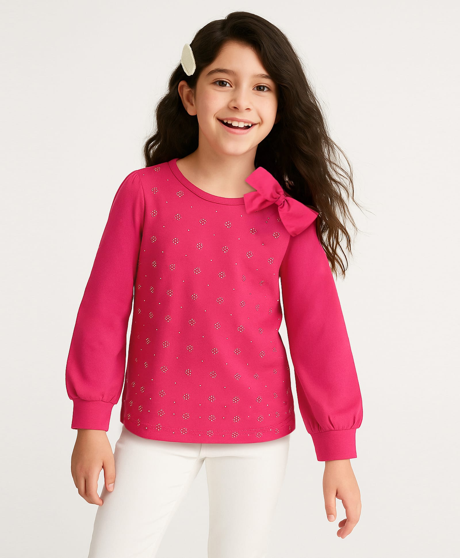 arias by lara dutta Arias Cotton Knit Full Sleeves Tops With Rhinestones & Bow Detailing - Dark Pink-picture-27