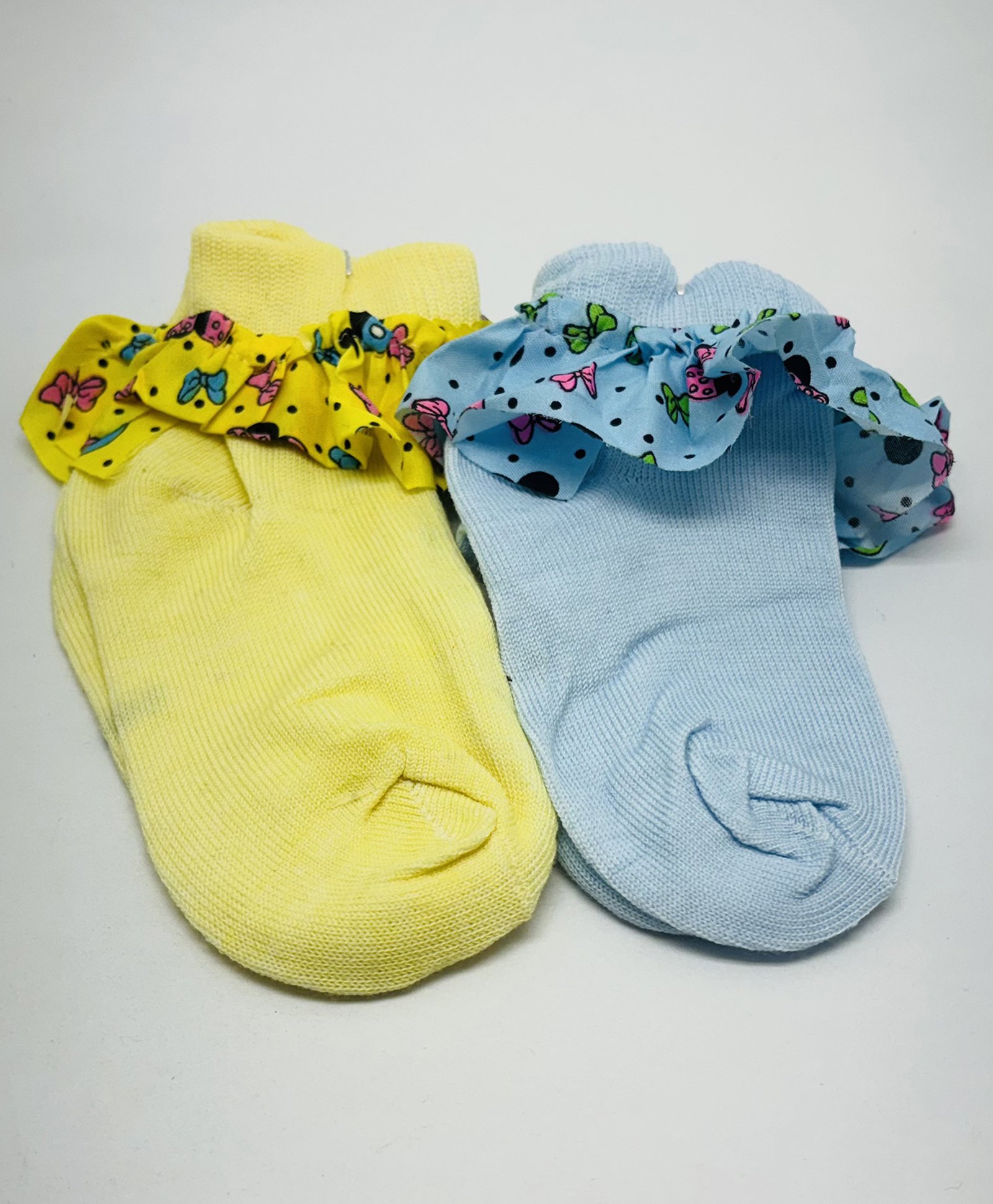Kid-O-World Pack of 2 Bow Printed & Ruffle Detailed Socks Set -Light Blue & Yellow-image-3