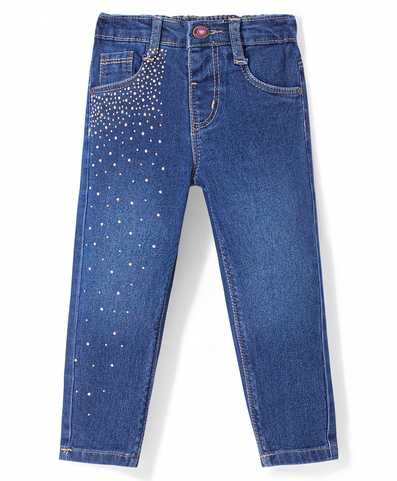 Babyhug Denim Full Length Solid Jeans with Beads Detailing - Blue-picture-12