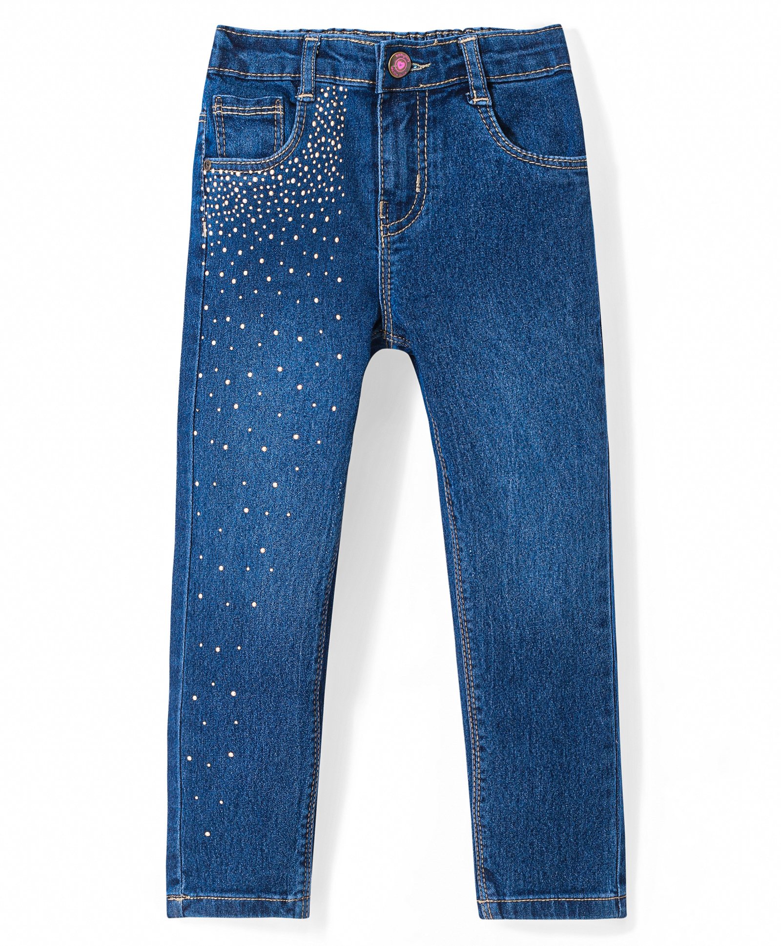 Babyhug Denim Full Length Solid Jeans with Beads Detailing - Blue-picture-35