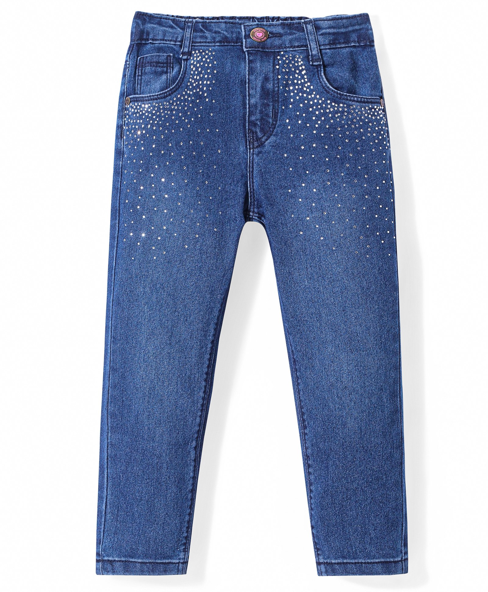 Babyhug Denim Full Length Solid Jeans with Beads Detailing - Blue-picture-13
