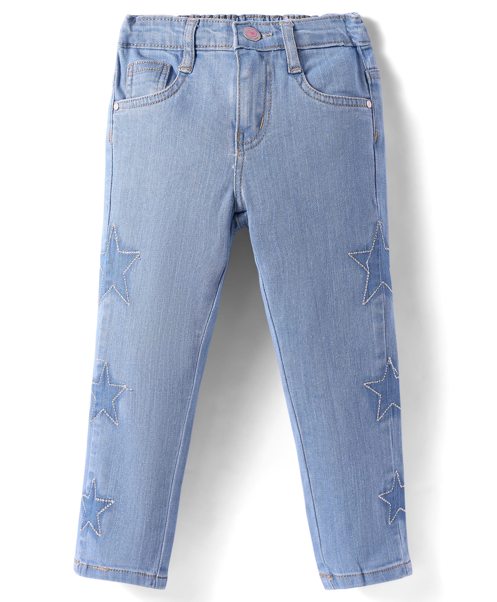 Babyhug Full Length Washed Denim Jeans With Stretch & Star Embroidery - Blue-picture-12