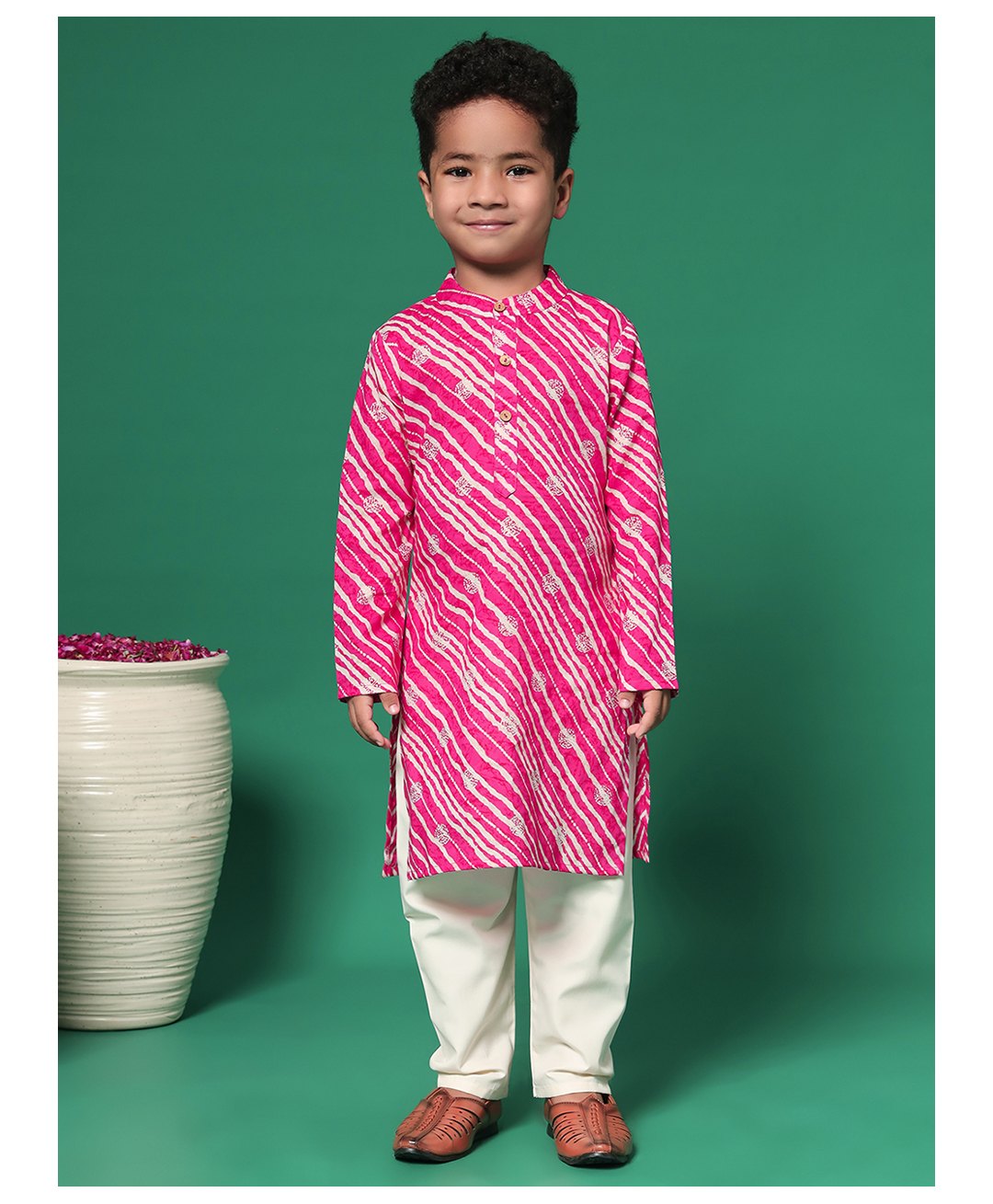 READIPRINT Full Sleeves Leheriya Printed Kurta With Pyjama - Pink-image-7