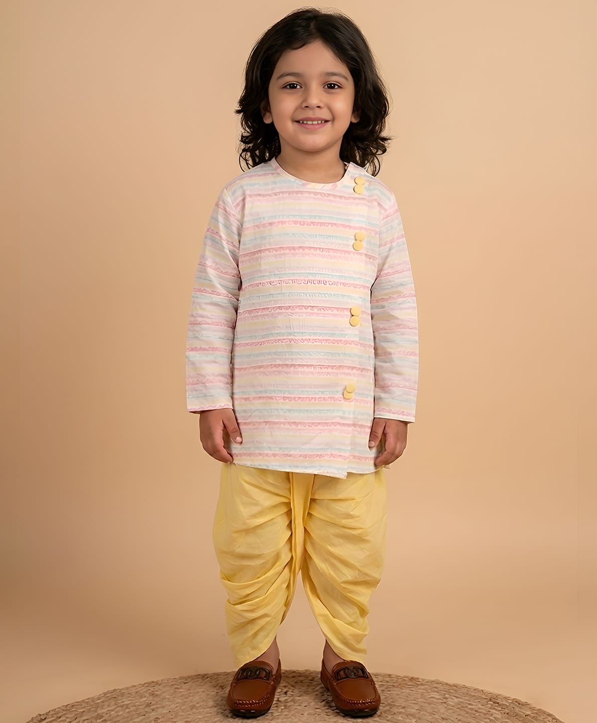 Polka Tots Cotton Full Sleeve Striped Kurta Dhoti Set - Multicolor-image-34