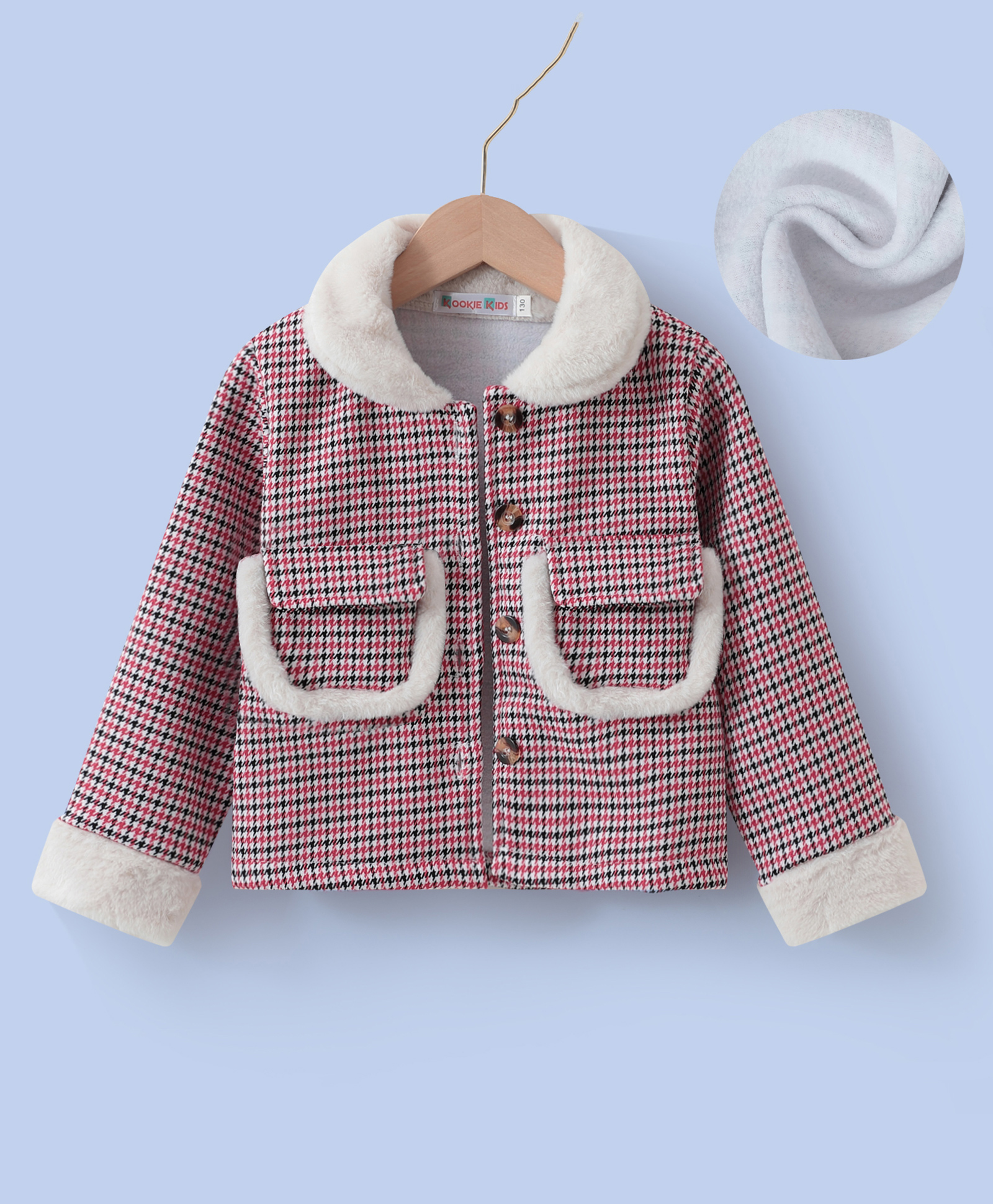 Kookie Kids Full Sleeves Front Open Winter Jacket with Fur Detailing At Collar - Pink-image-24