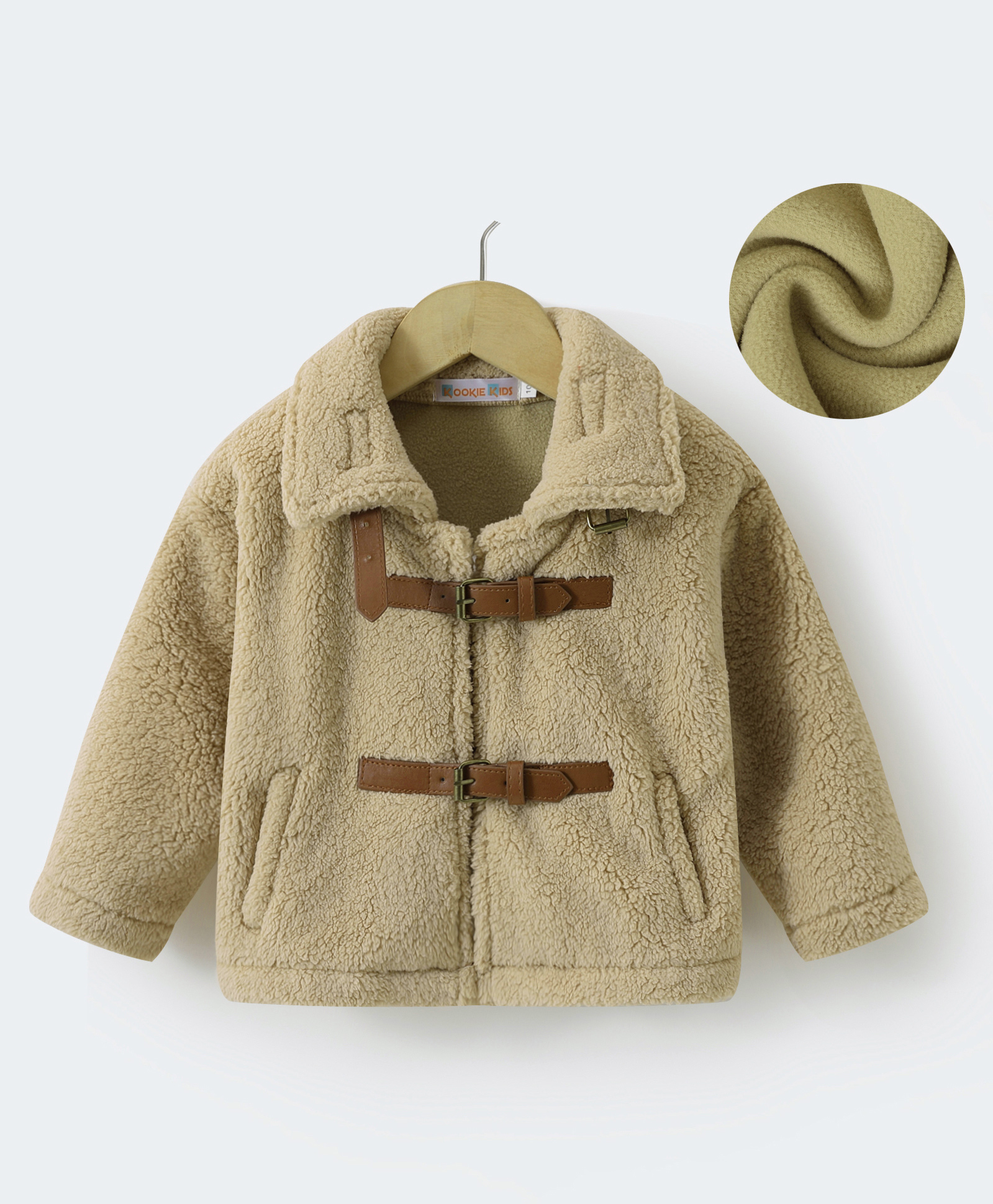 Kookie Kids Full Sleeves Collar Neck Front Open Fur Winter Jacket - Tan-image-22