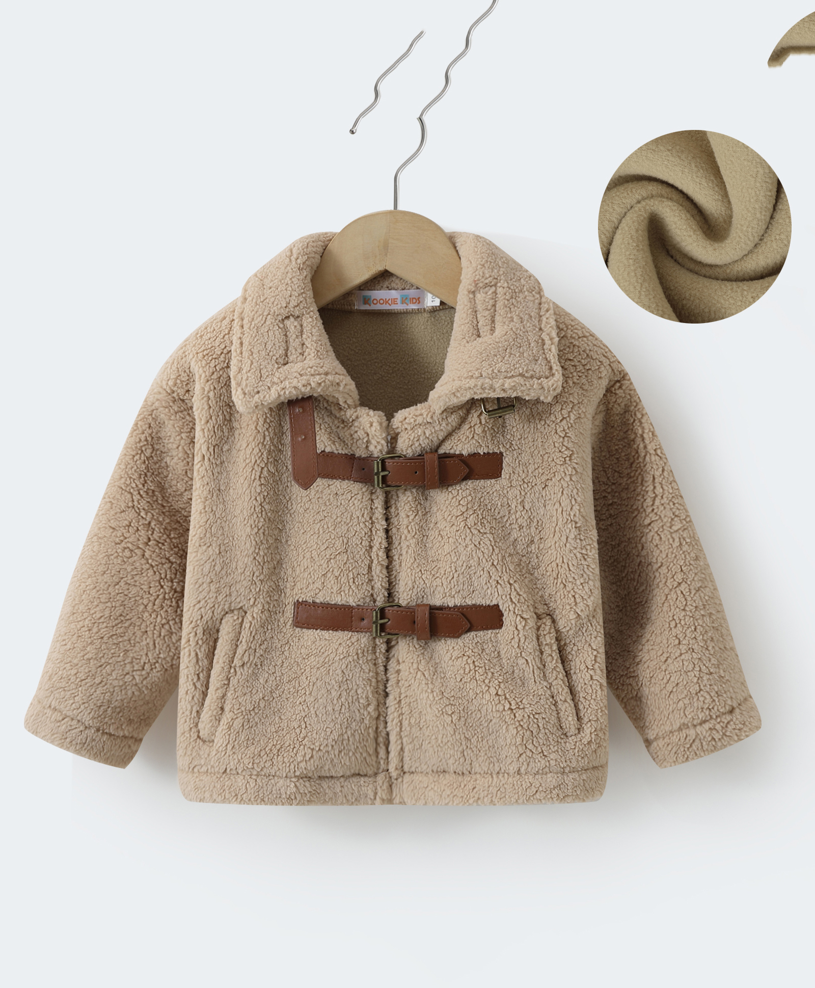 Kookie Kids Full Sleeves Winter Jacket with Belt Opening -Khaki-image-28