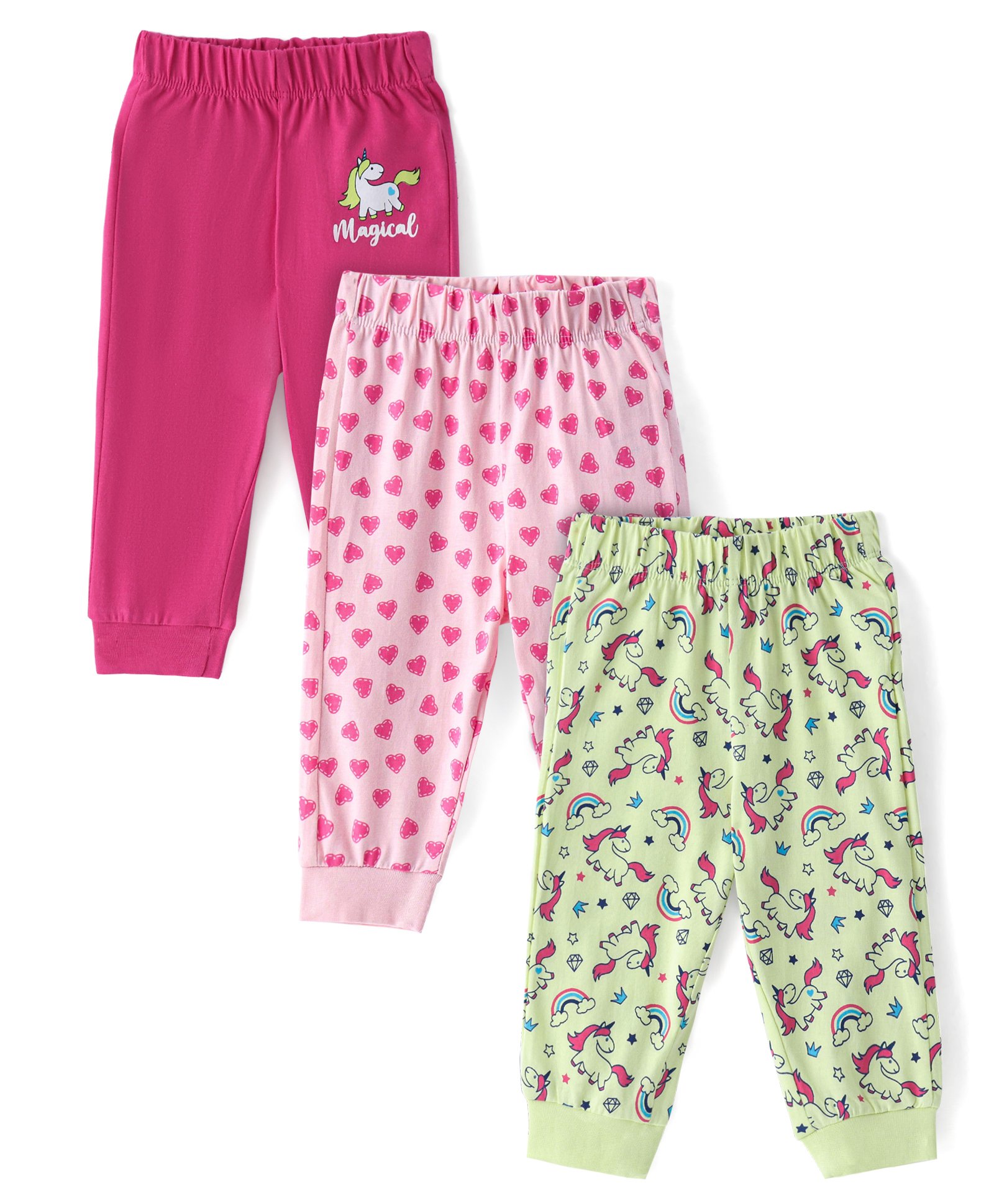 Doodle Poodle  Cotton Single Jersey Knit Full Length Lounge Pant Unicorn & Hearts Print Pack of 3 - Yellow Pink & Fuchsia-image-28