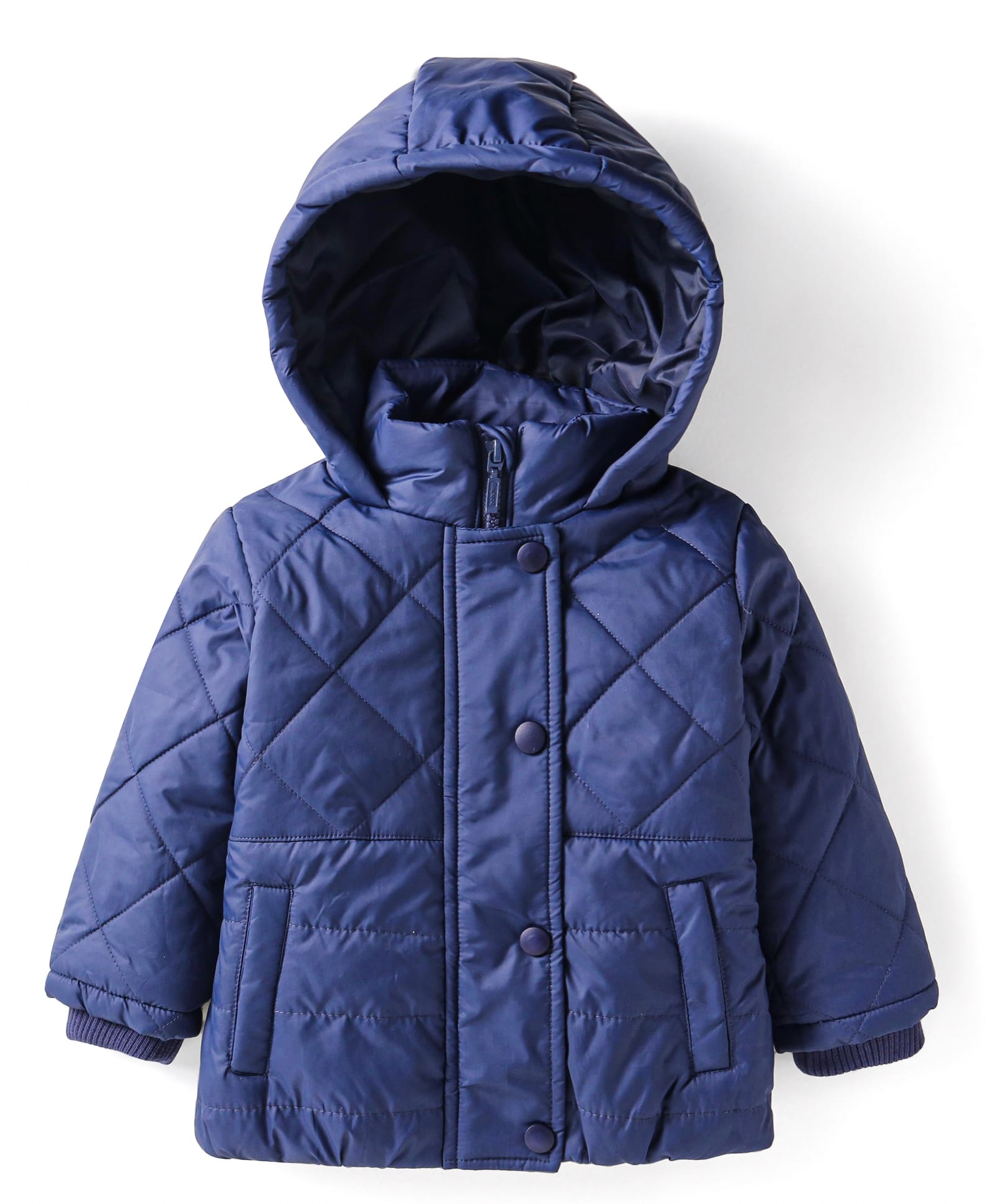 Babyhug Woven Full Sleeves Solid Color Hooded Padded Jacket With Quilted Design - Navy Blue-image-25