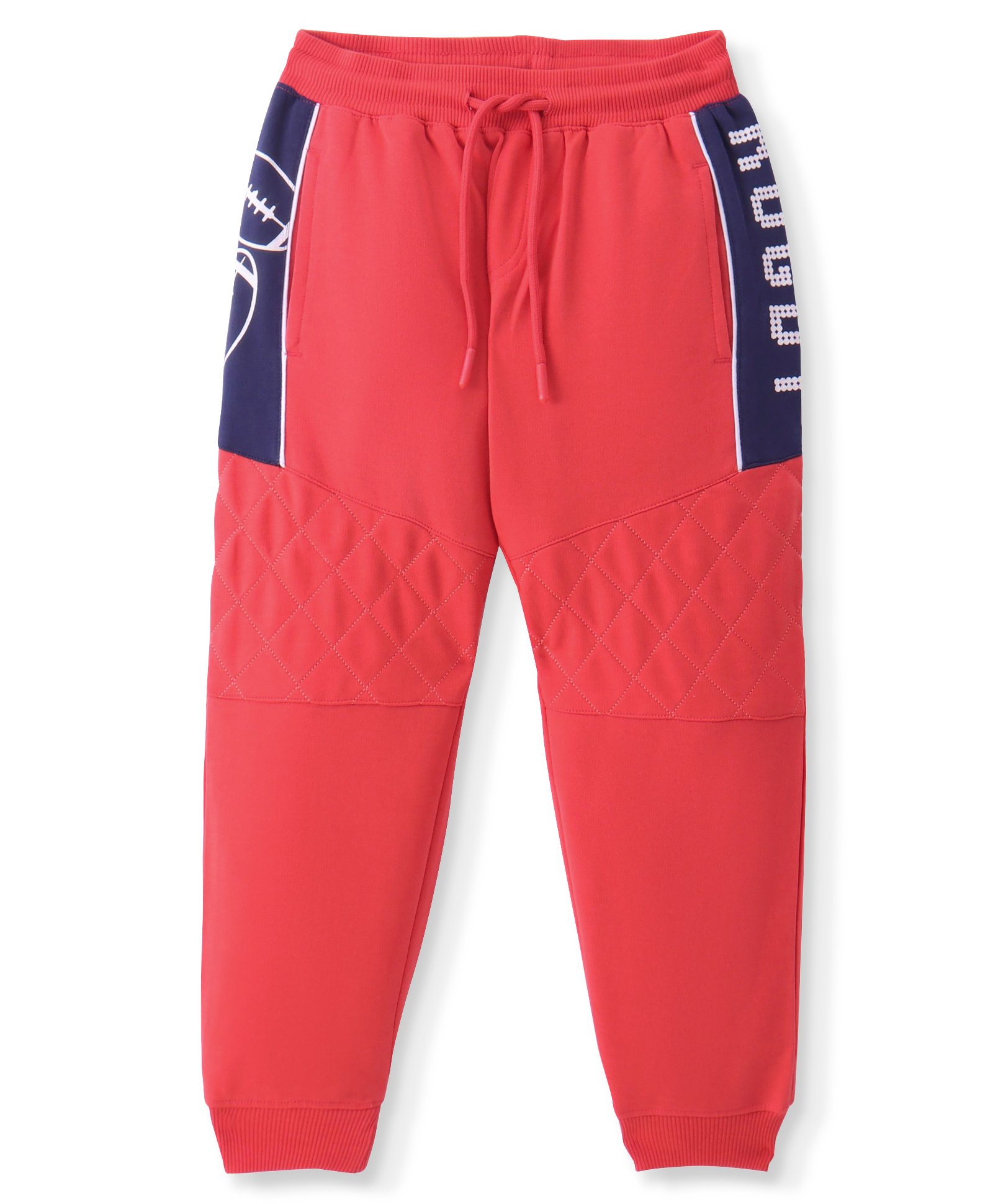 Pine Kids Full Length Track Pants with Pockets & Rugby Print - Red-image-45