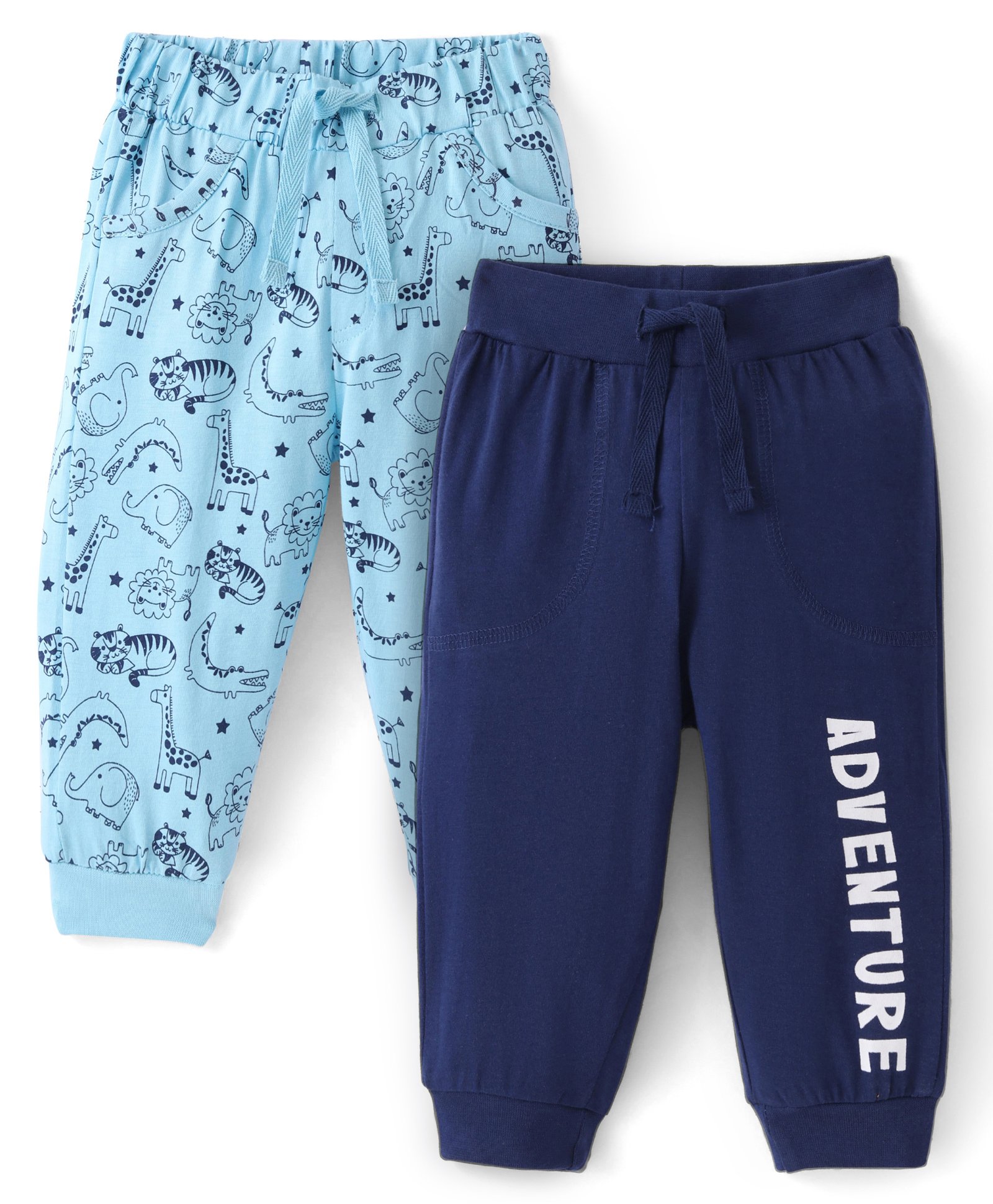 doodle poodle Doodle PoodleCotton Knit Full Length Lounge Pants with Animals & Text Print Pack of 2 - Light Blue & Navy Blue-picture-31
