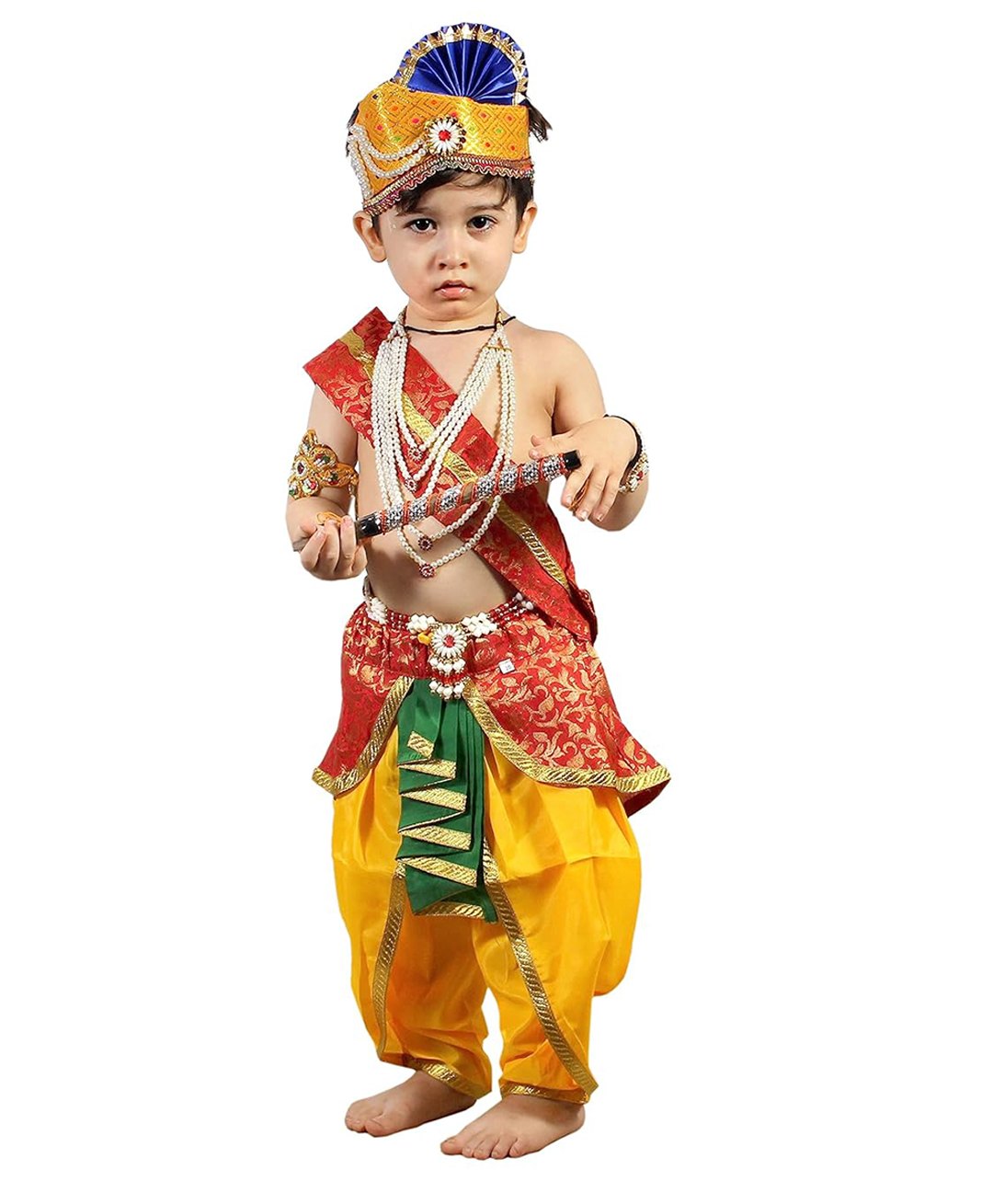 Kaku Fancy Dresses Janmashtami Theme Abstract Printed Krishna Costume Set - Red-picture-13
