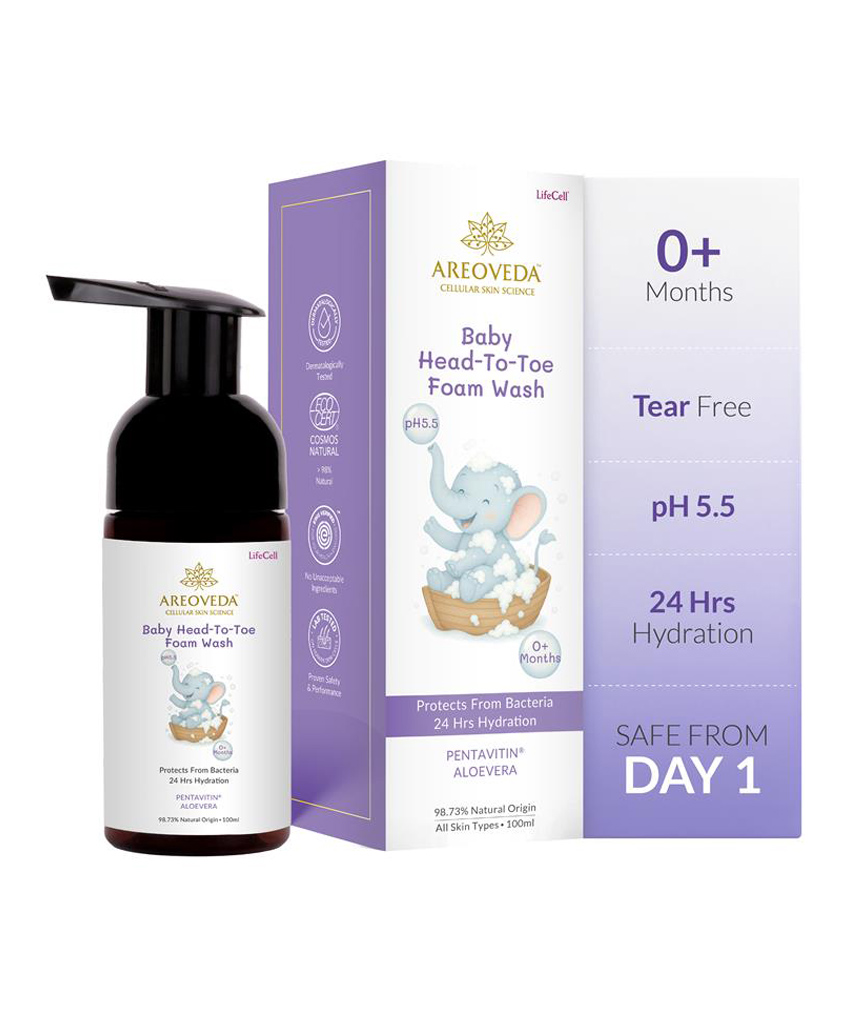 AreoVeda Baby Head-To-Toe Foam Wash 24hr Hydration, Tear-Free, Lab Tested, Ecocert Certified, EWG Verified - 100 ml-picture-24