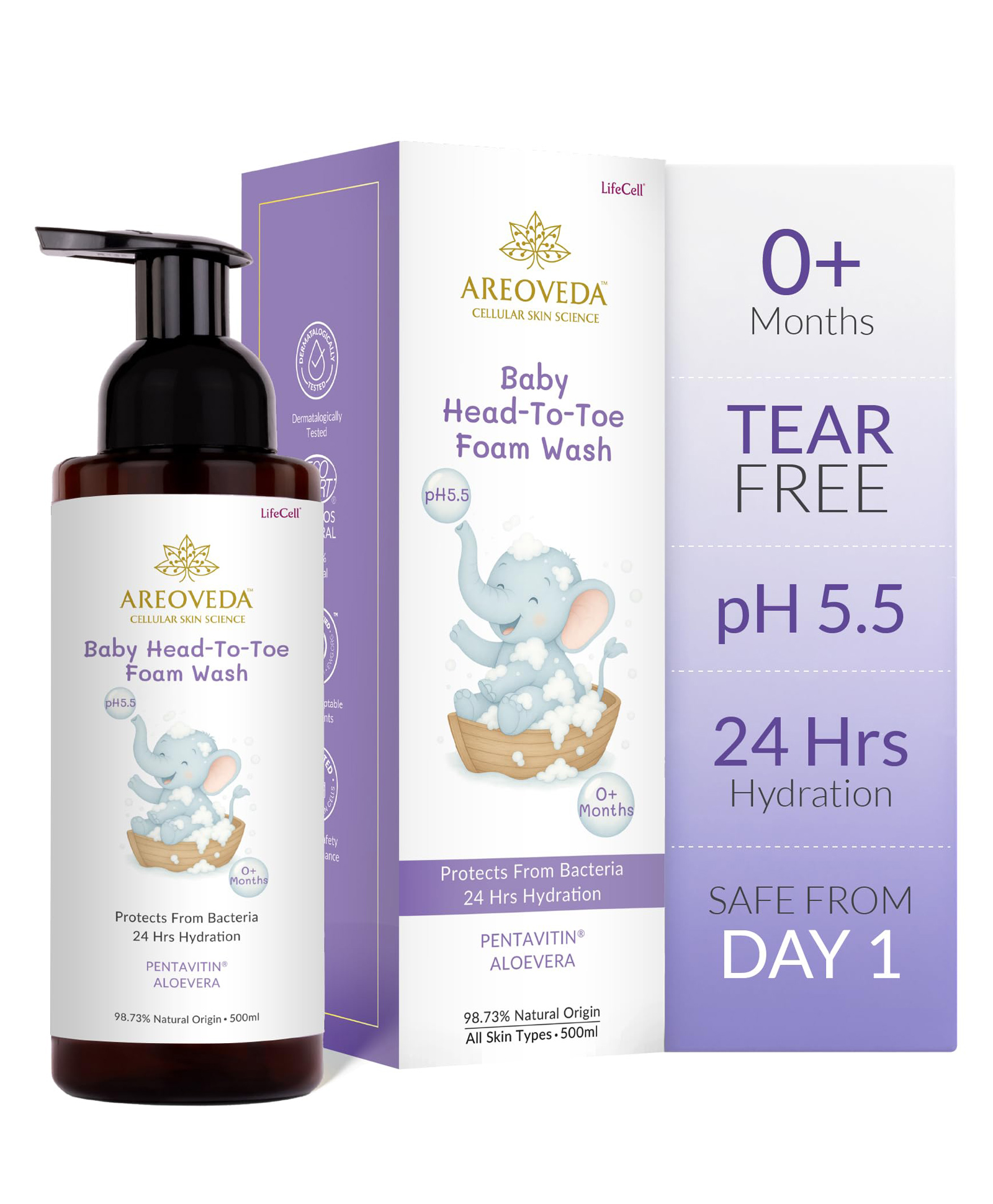 AreoVeda Baby Head-To-Toe Foam Wash 24hr Hydration, Tear-Free, Lab Tested, Ecocert Certified, EWG Verified - 500 ml-picture-24