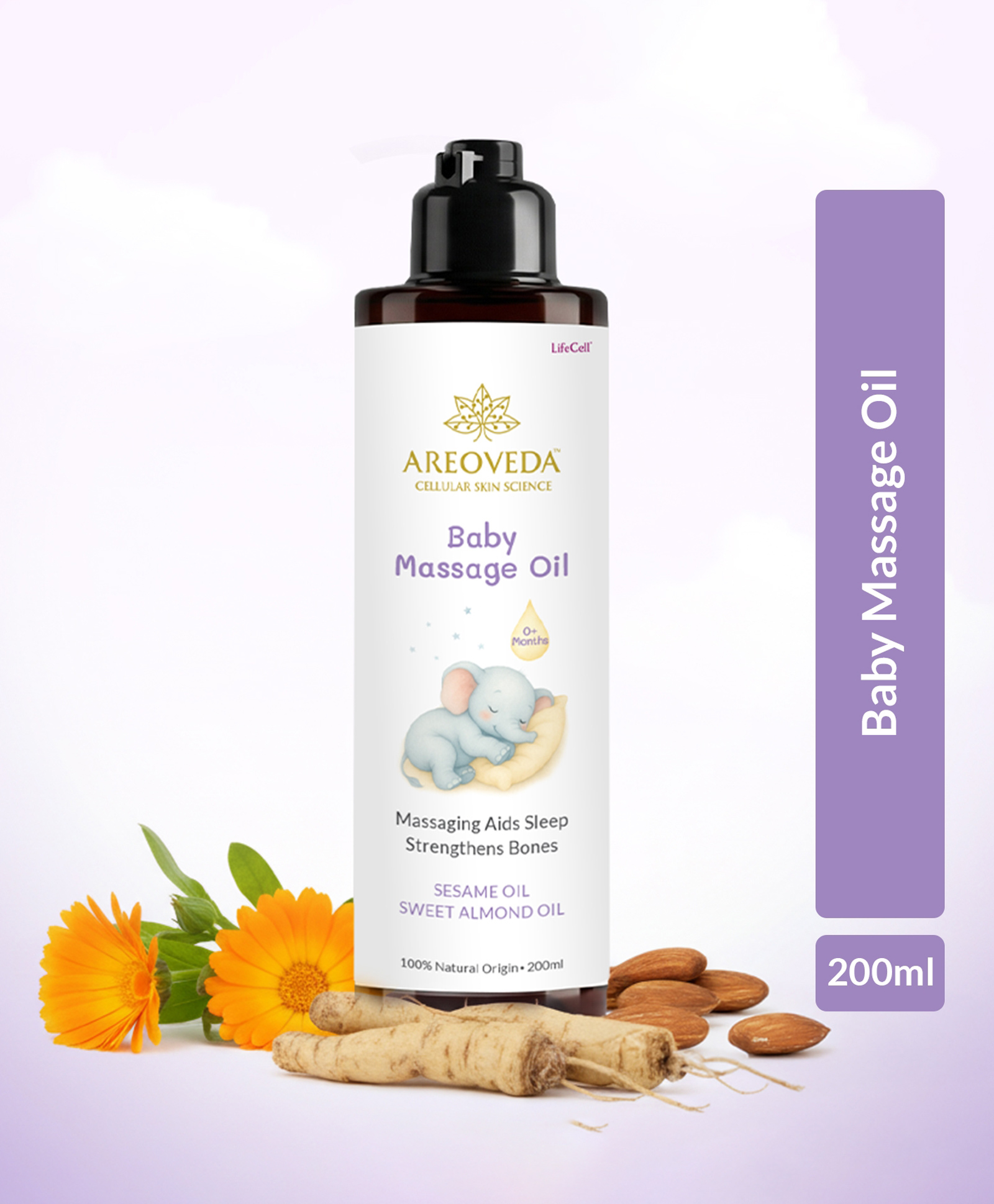 AreoVeda Baby Massage Oil Massage Strengthens Bones, Improves Sleep Lab Tested, Ecocert Certified, EWG Verified - 200 ml-image-3