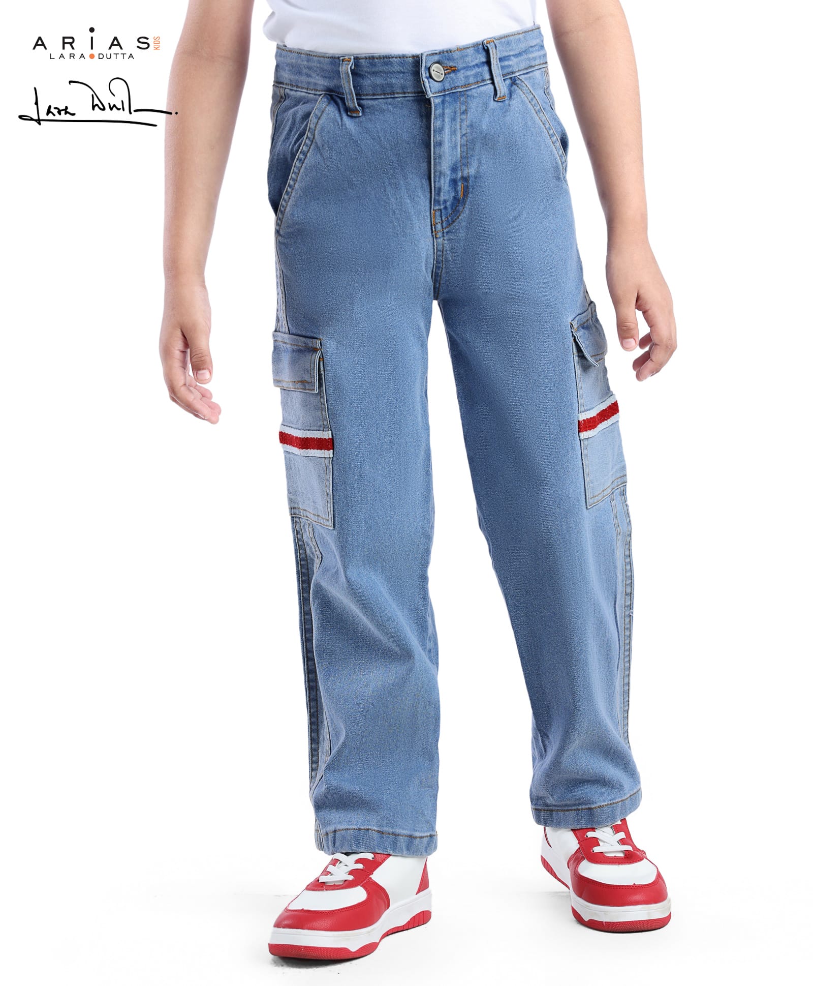 Arias Cotton Denim Woven Full Length Solid Color Stretchable Caro Pockets Jeans - Medium Wash-image-12