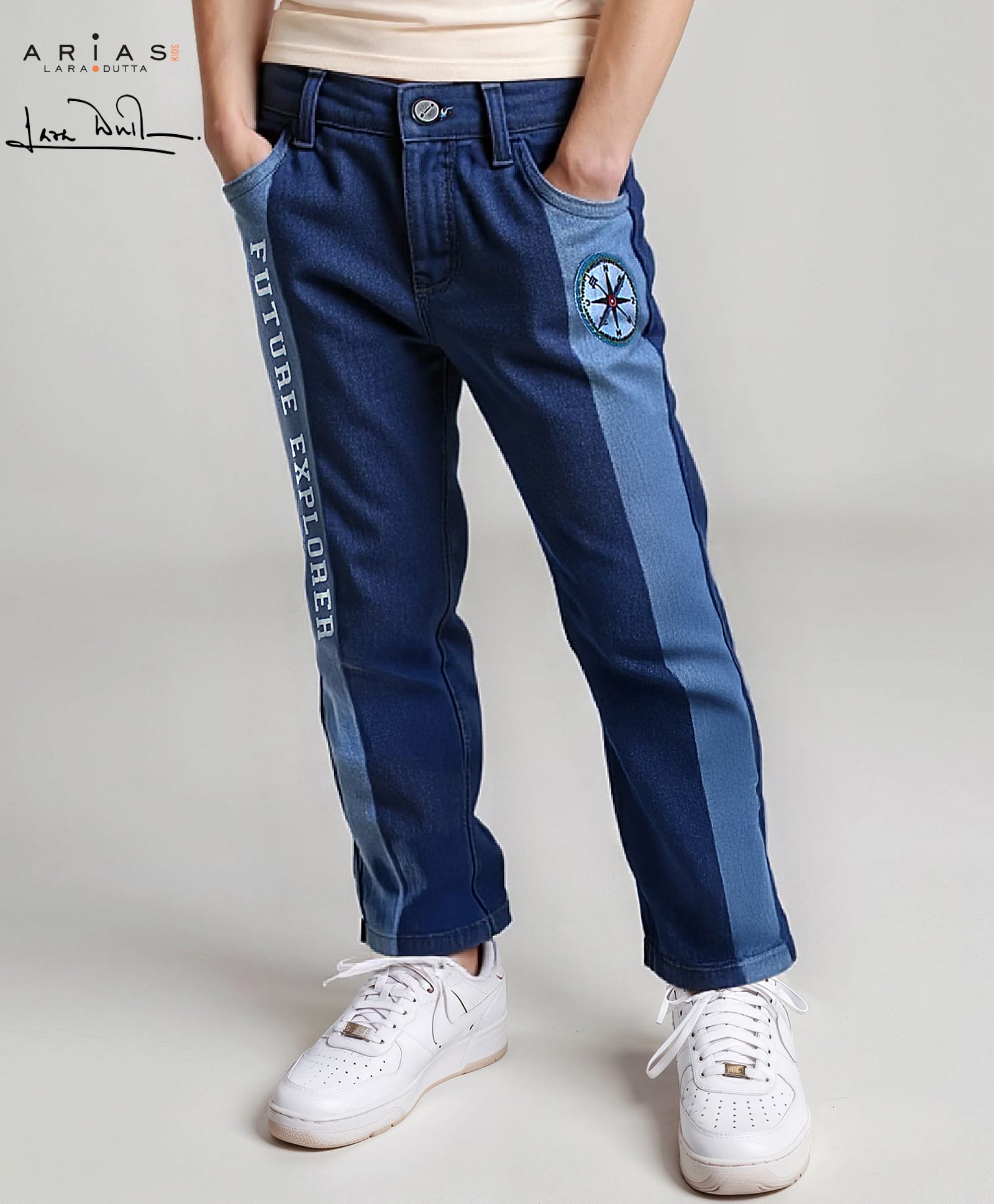 arias by lara dutta Arias Full Length Denim Jeans With Text Print - Blue-picture-22