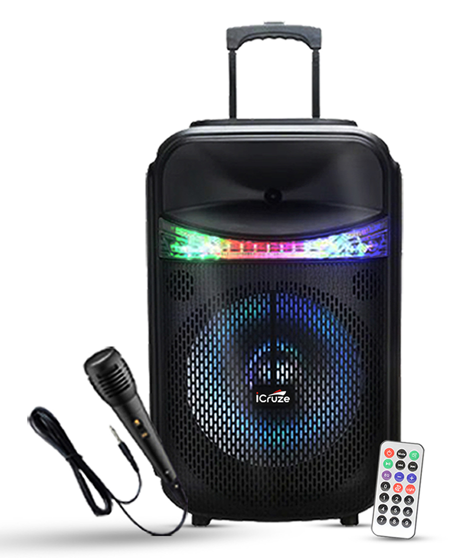 iCruze Carnival 30W Wireless Bluetooth Party Speaker with Inbuilt Trolley handle, Karaoke Mic, Upto 6 Hours Playtime, 8'' subwoofer Bass technology, in-built RGB Light-(Black)-image-36