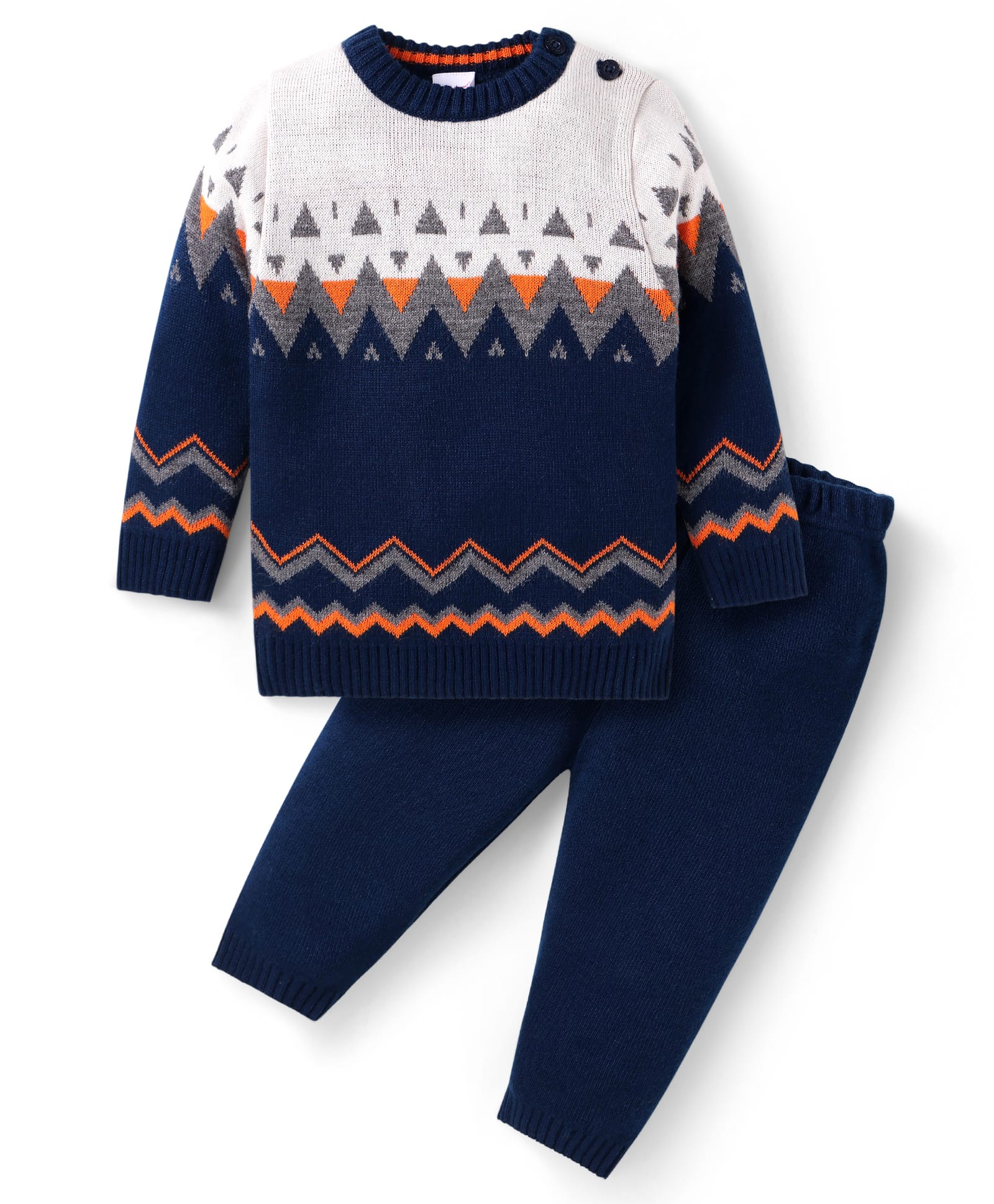 Babyhug Knit Full Sleeves Designed Sweater Set - Navy Blue-image-47