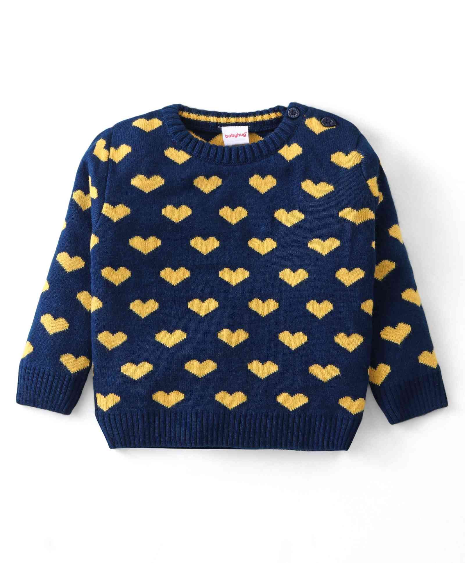 Babyhug Knit Full Sleeves Pullover Sweater with Hearts Design - Navy Blue-image-27