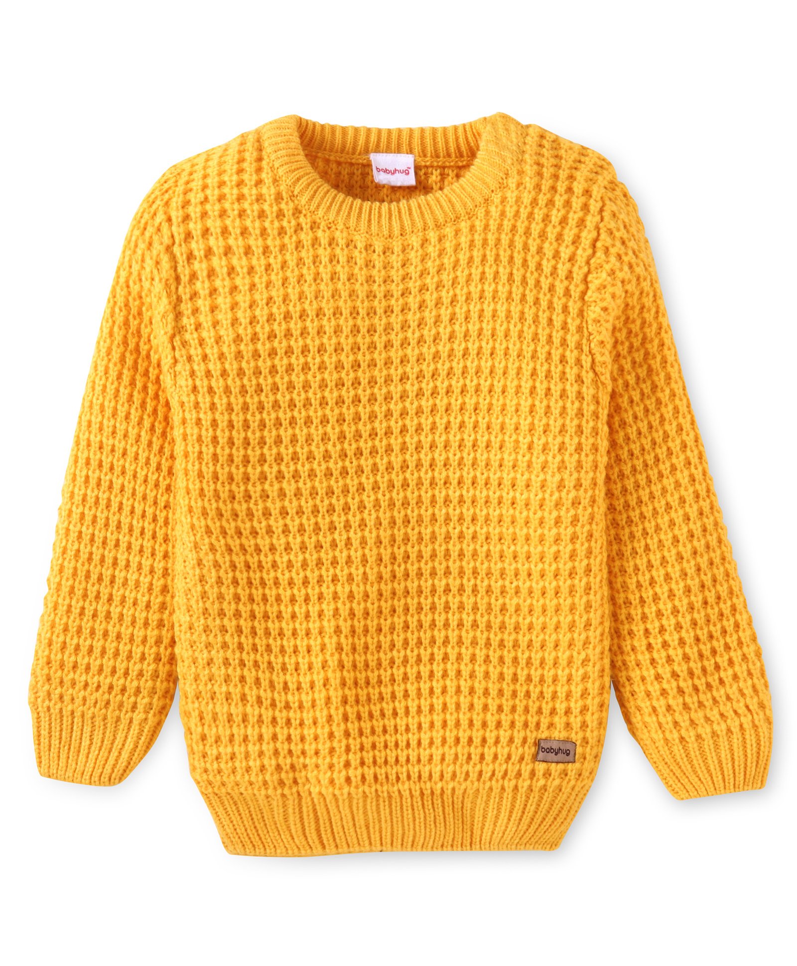 Babyhug Knitted Full Sleeves Solid Pullover Sweater - Yellow-picture-32