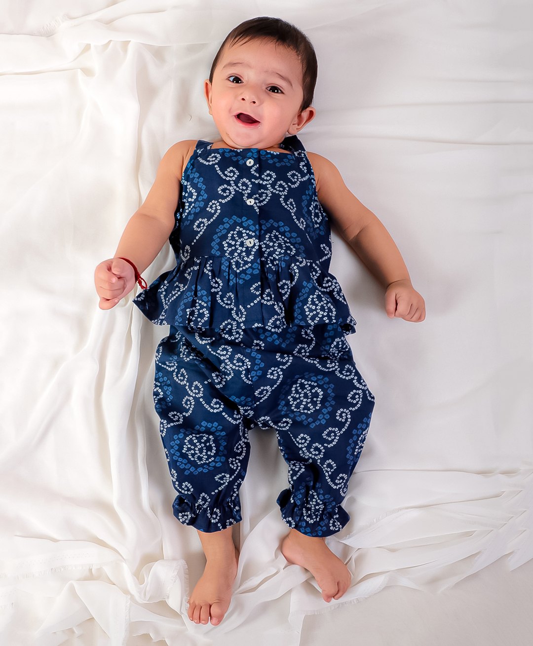 BownBee Pure Cotton Sleeveless Bandhani Printed Top Harem Set - Blue-image-27