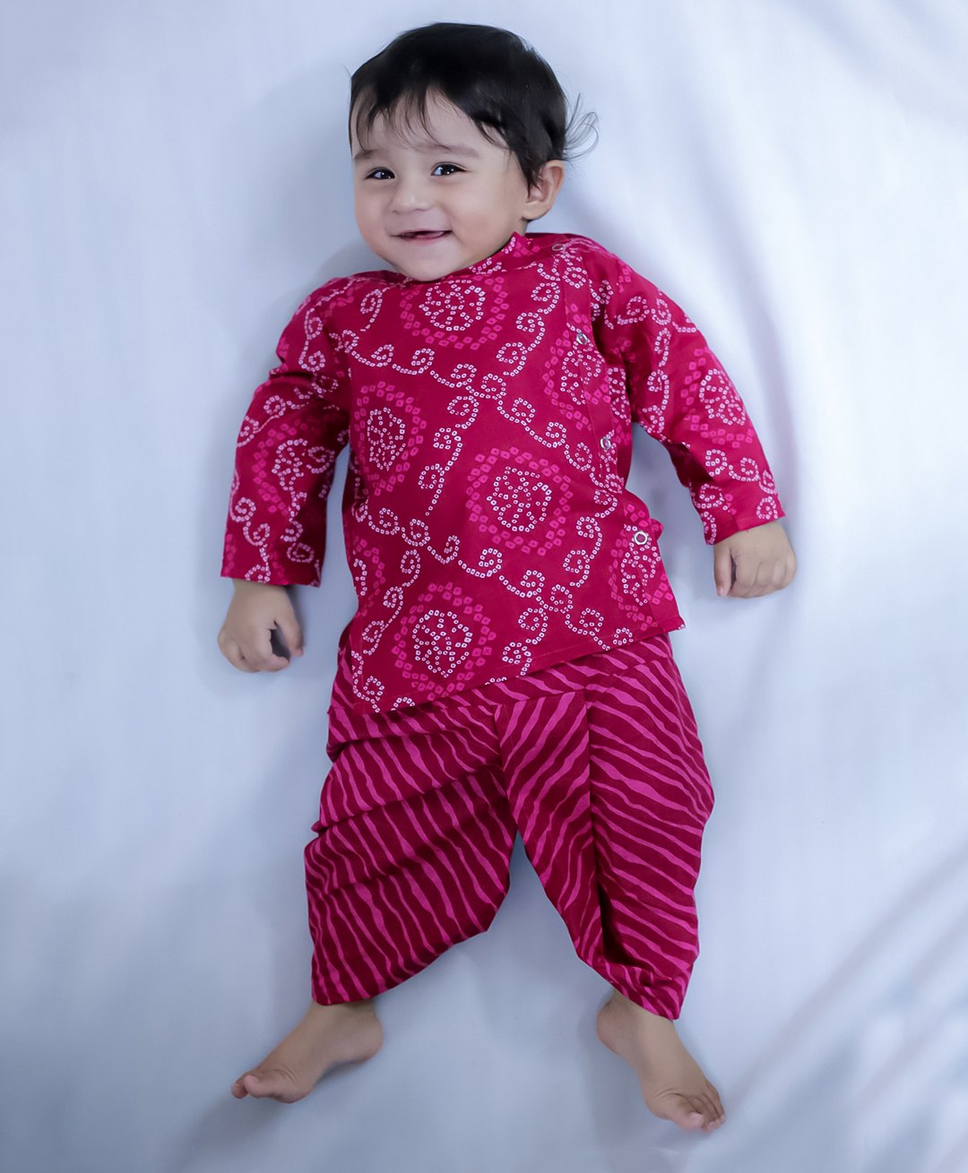 BownBee Pure Cotton Full Sleeves Bandhani Printed Kurta Dhoti Set - Pink-picture-26