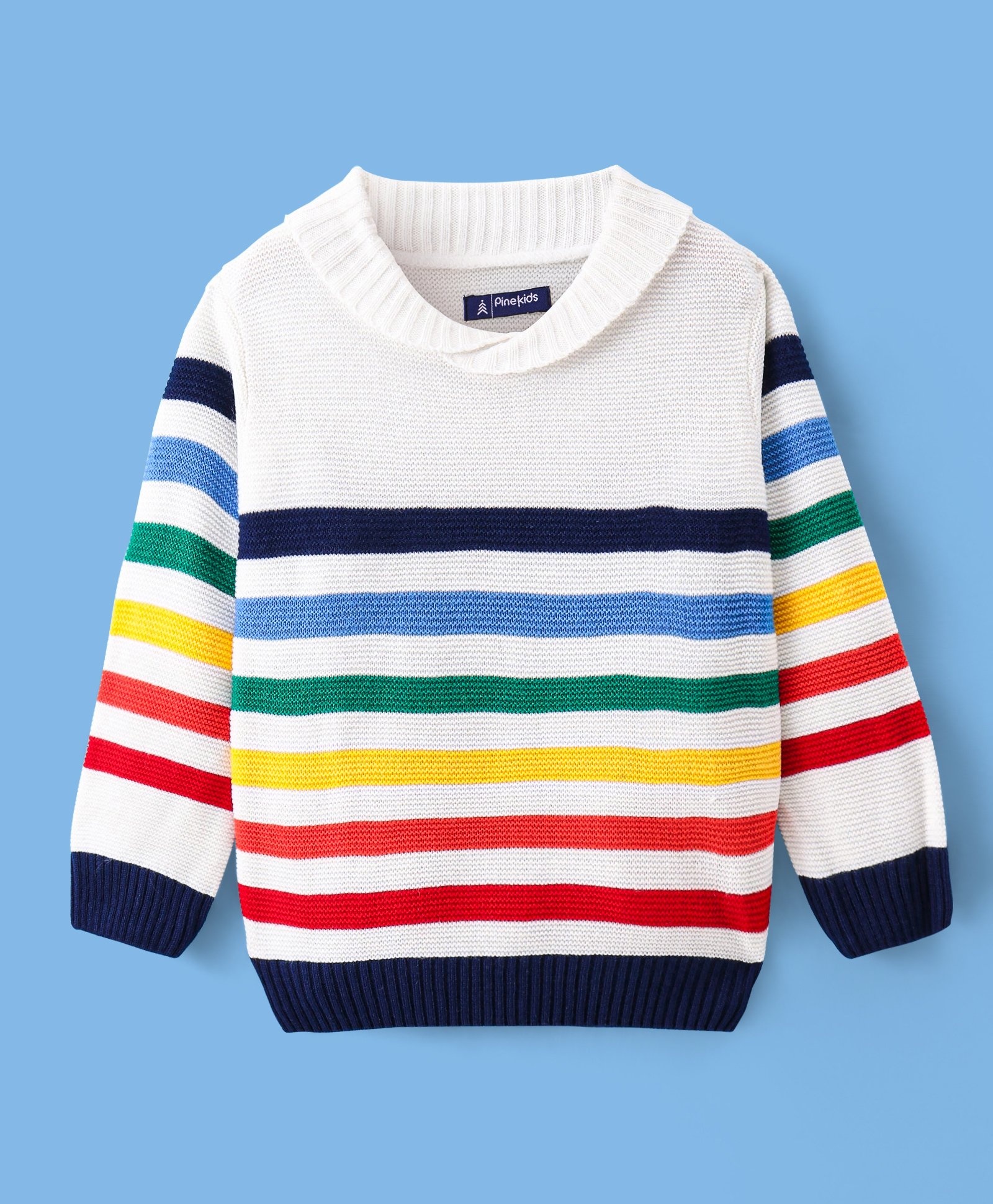 Pine Kids Knit Full Sleeves Pullover with Stripe Design - White Red & Black-image-41