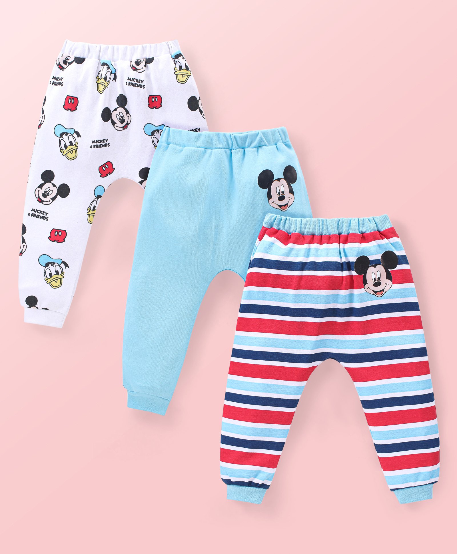 Babyhug Disney Lycra Diaper Leggings with Mickey Mouse  Graphics Pack of 3- Multicolor-image-47