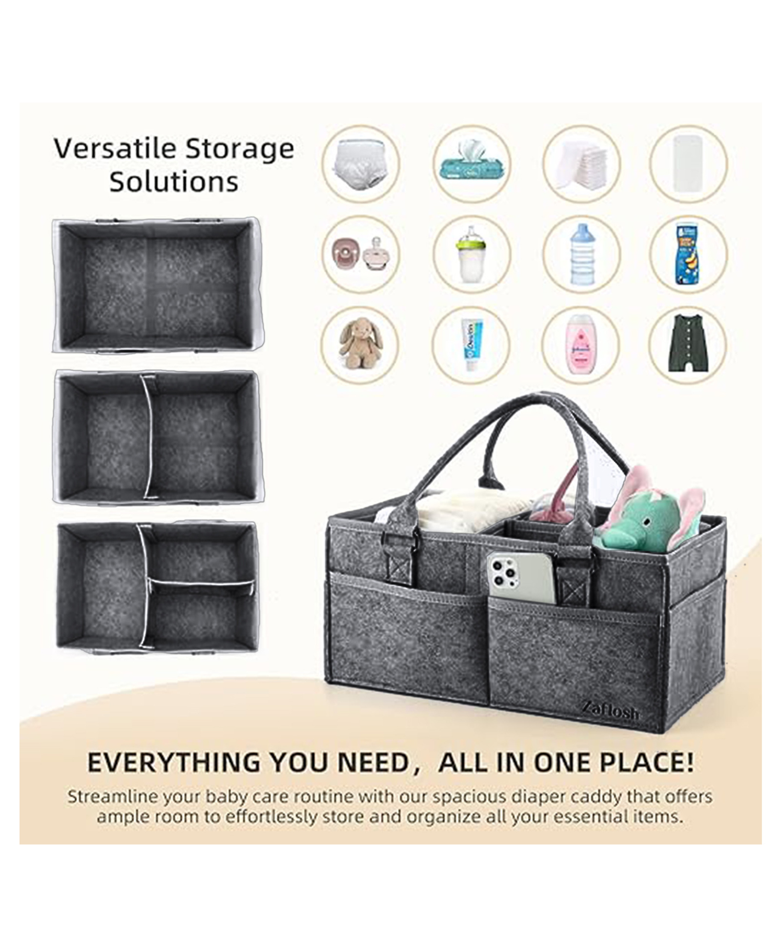 Babymoon Multifunctional Caddy Organiser Storage Mother Baby Diaper Bag Foldable - Black-image-36