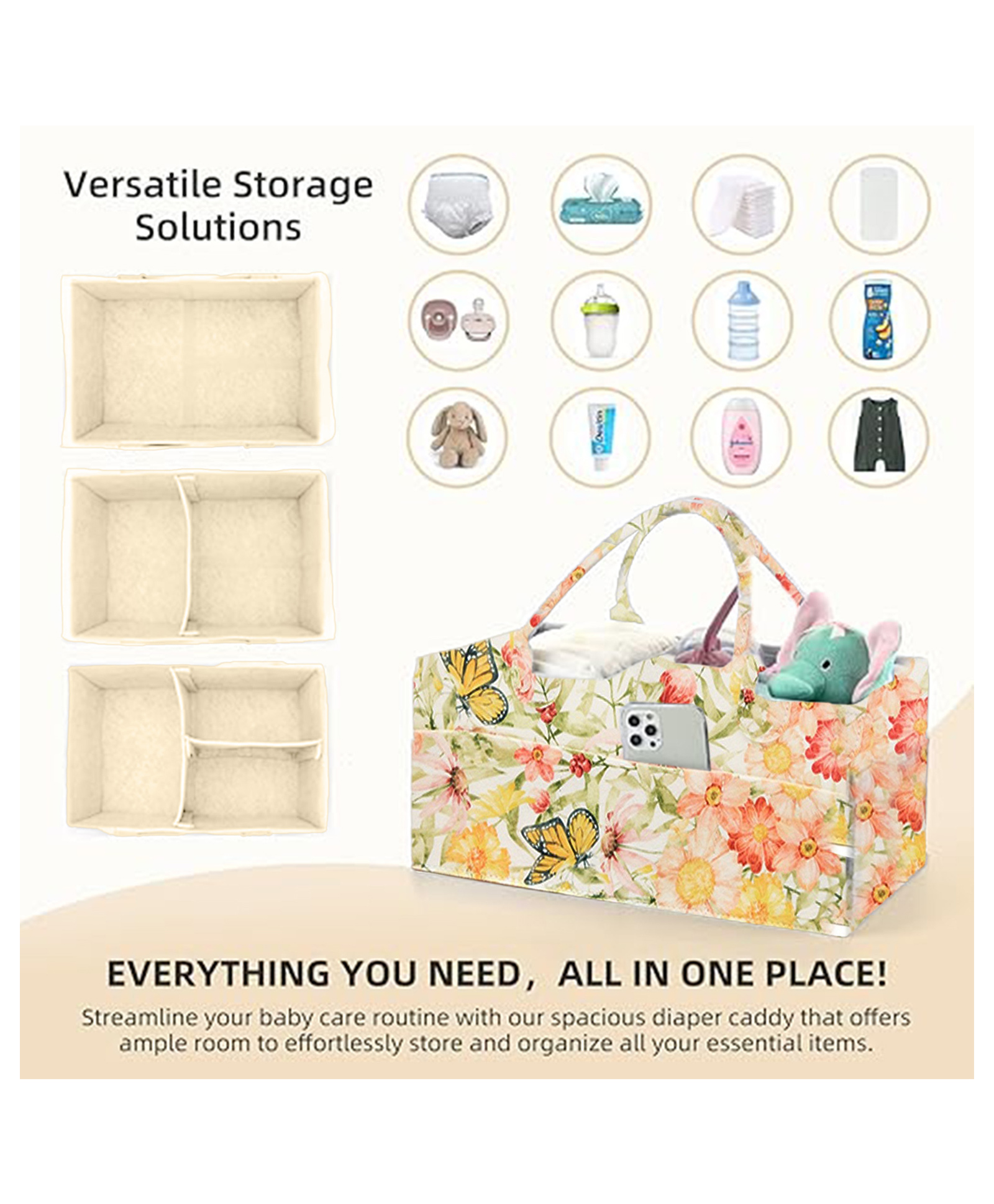 Babymoon Multifunctional Caddy Organiser Storage Mother Diaper Bag Foldable - Multi Floral-image-15