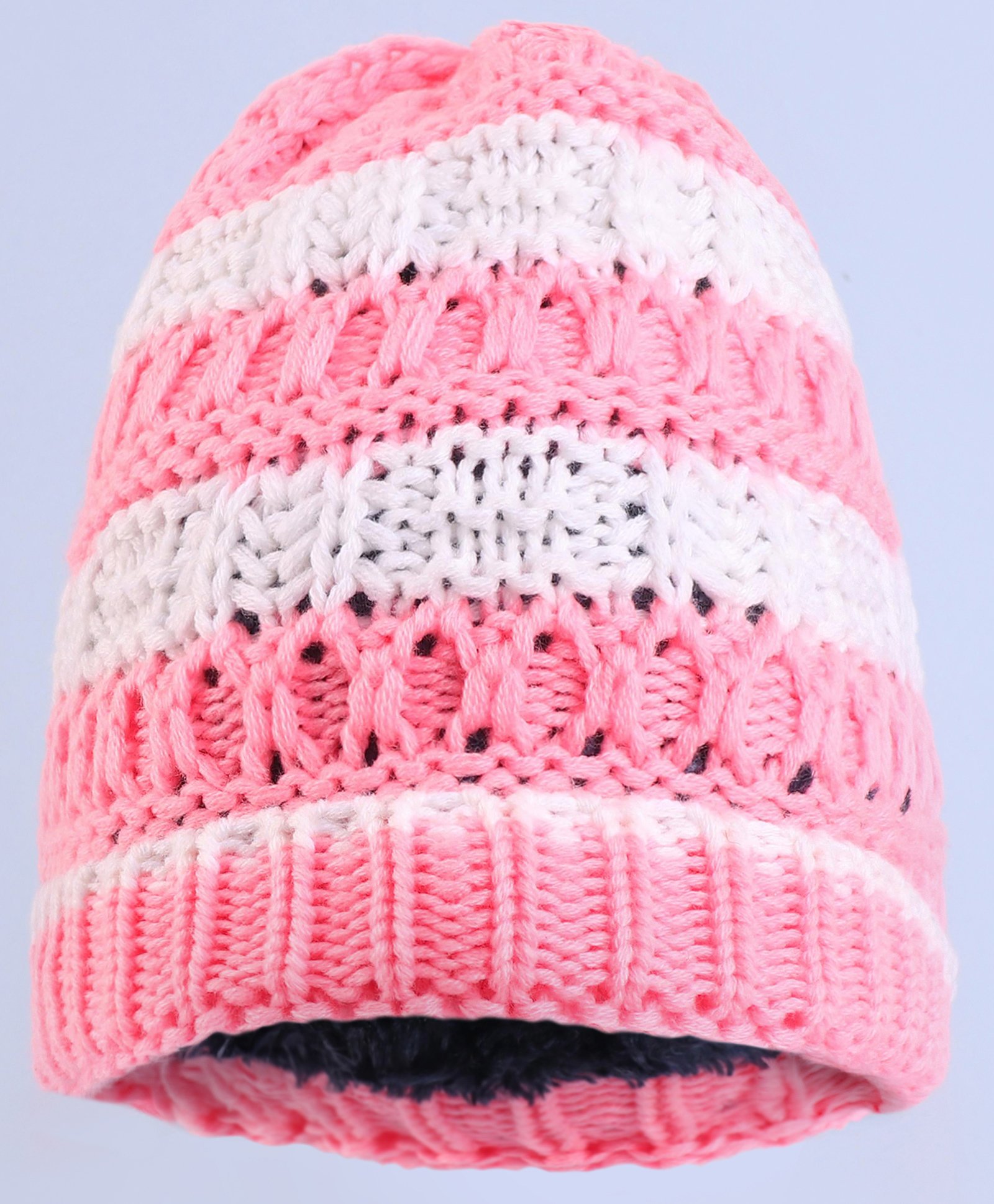 Pine Kids Winter Cap with Crochia  Knit Design - Pink & White-picture-24