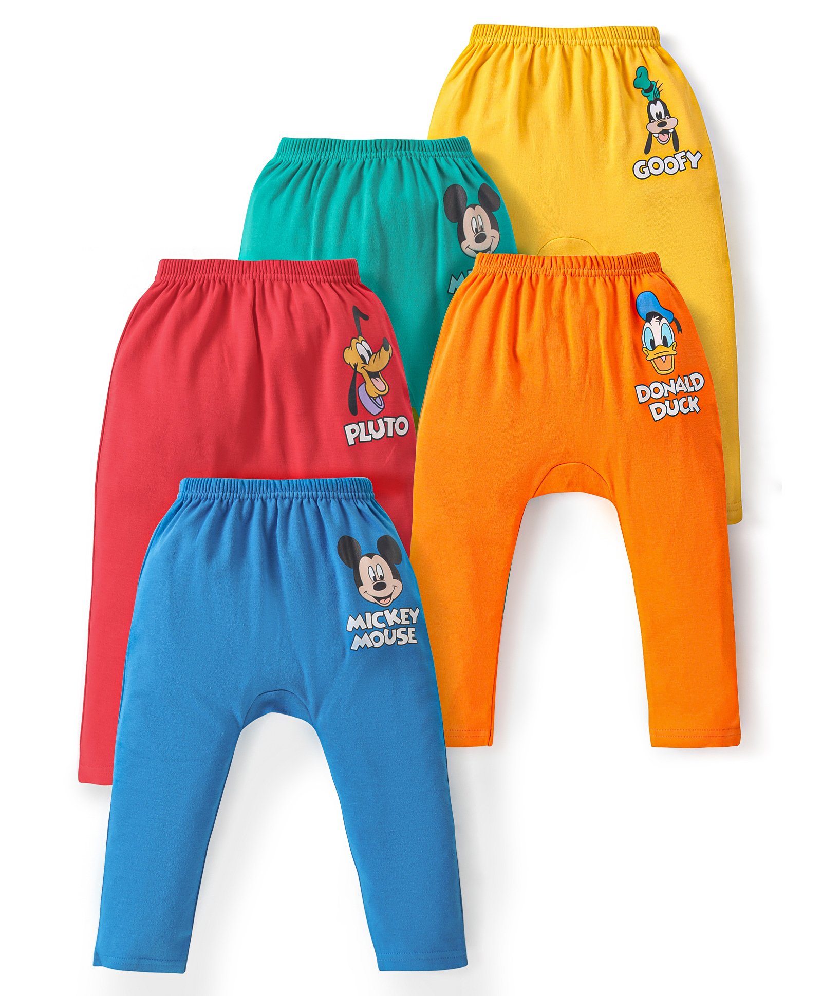 Babyhug Disney Interlock Knit Diaper Leggings with Mickey Mouse & Friends Graphics Pack of 5- Multicolor-image-5