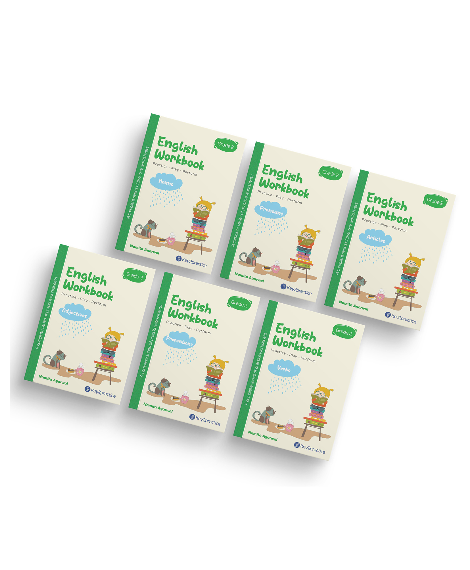 Key2Practice English Grammar Activity Workbook For Class 2 - Pack of 6 : Combo of Nouns, Pronouns, Articles, Adjectives, Preposition, Verbs - 180 Activity Based Worksheets  - English