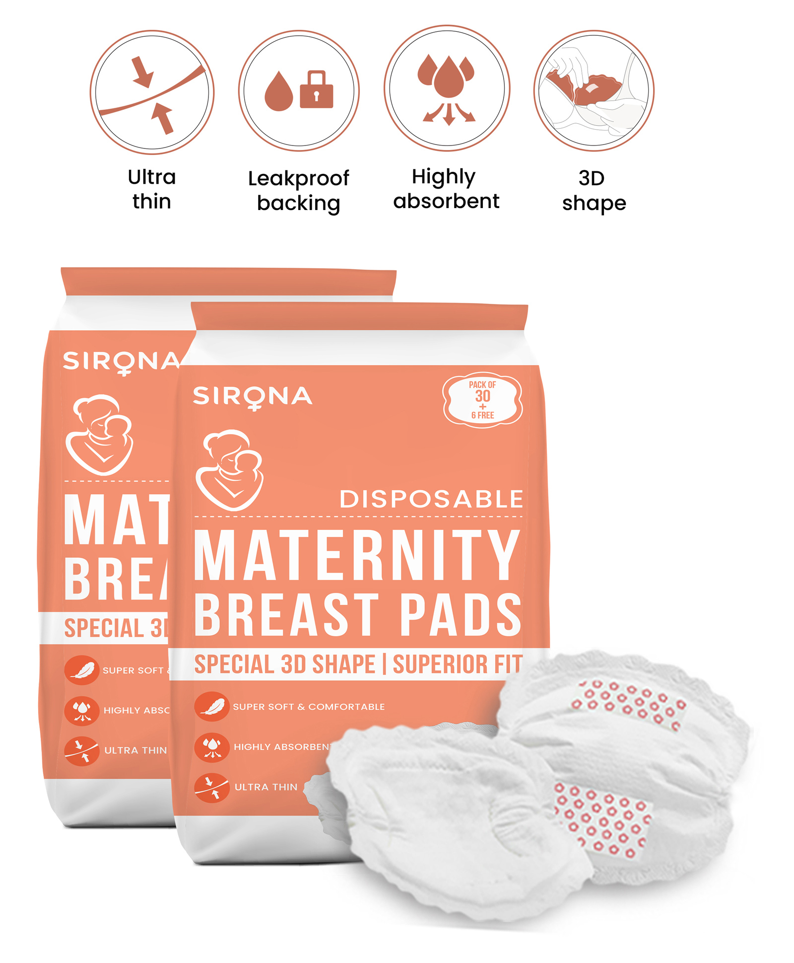 Sirona FDA Approved Premium Disposable Maternity Breast Pads Pack of 2 - 36 Pads Each-image-28