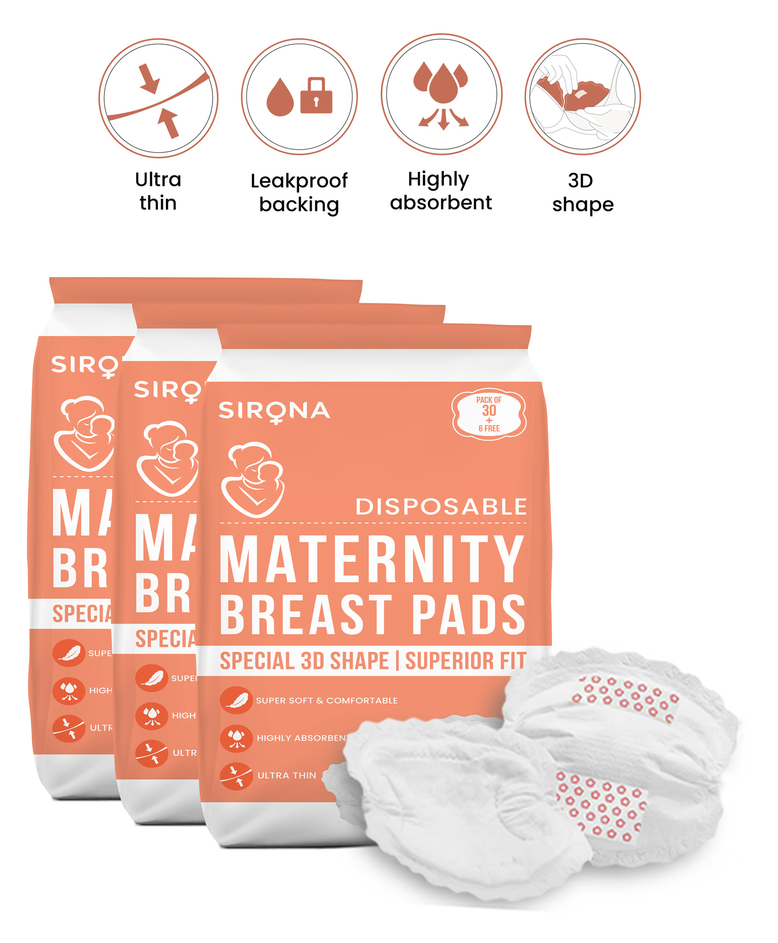 Sirona FDA Approved Premium Disposable Maternity Breast Pads Pack of 3 - 36 Pads Each-image-29
