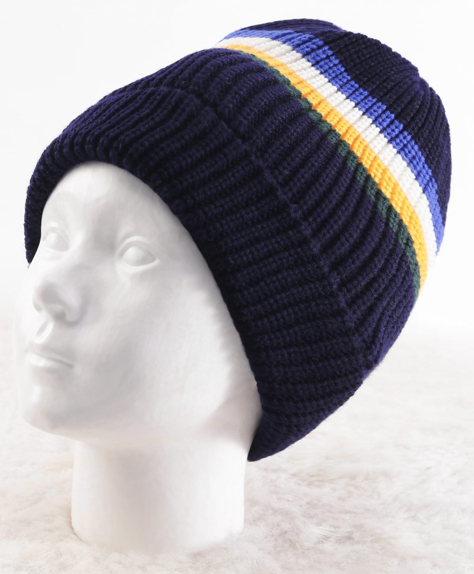 Pine Kids Knit Stripe Design Winter Caps - Navy Blue-image-25
