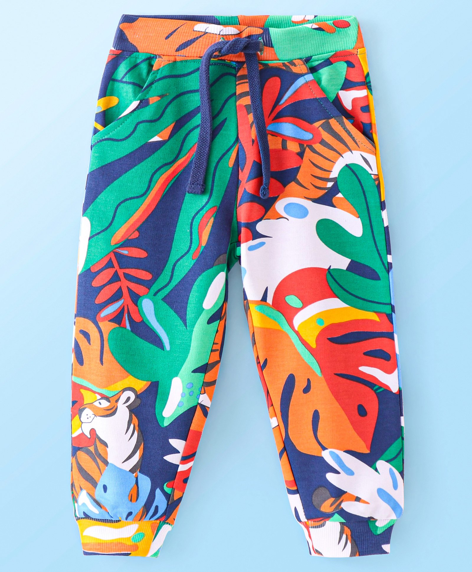 Babyhug Looper Cotton Knit Full Length Lounge Pant With Animal Print - Multicolour-picture-29