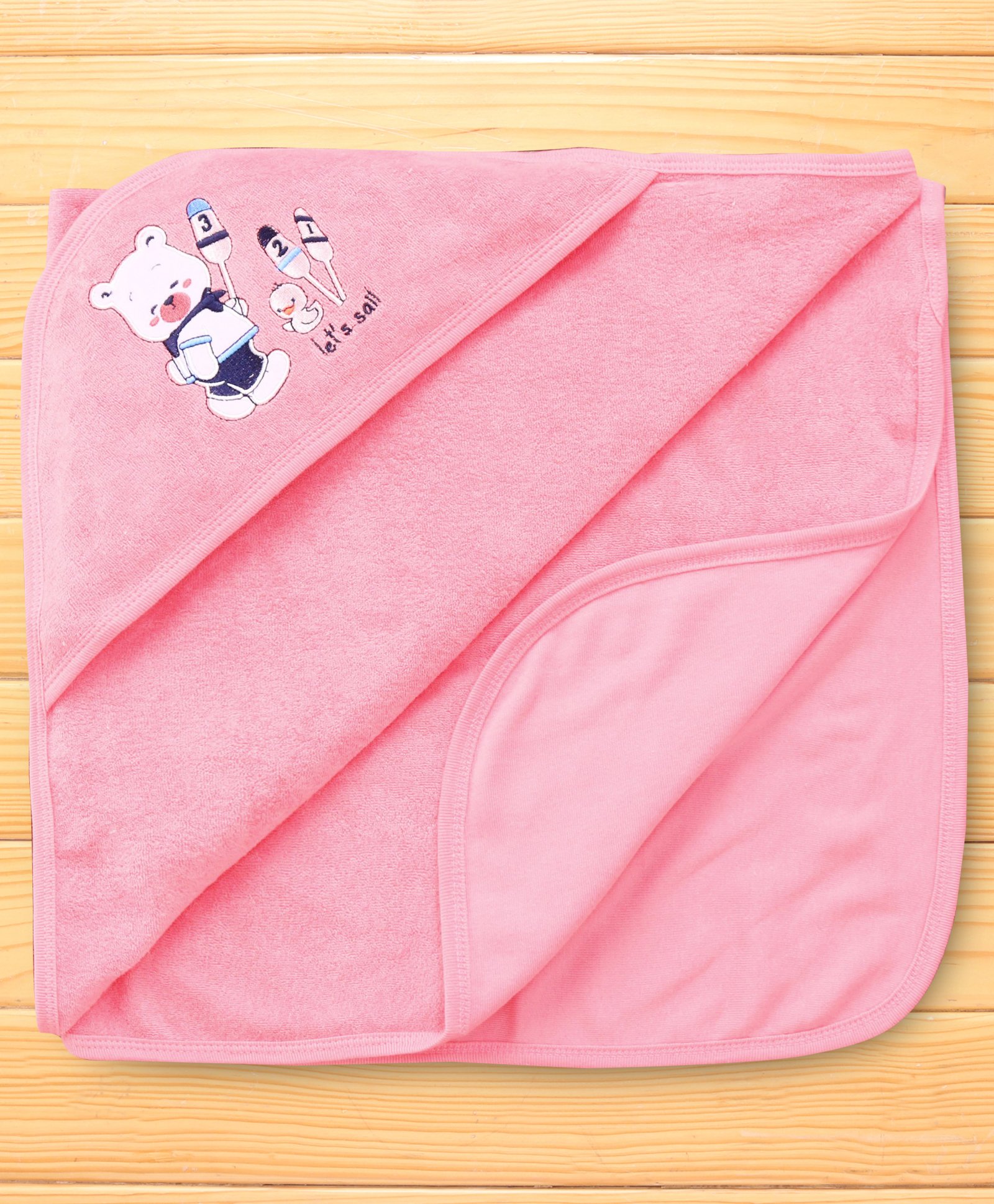 CUCUMBER Terry Knit Hooded Hand and Face Towel with Duck Embroidery - Pink-image-11