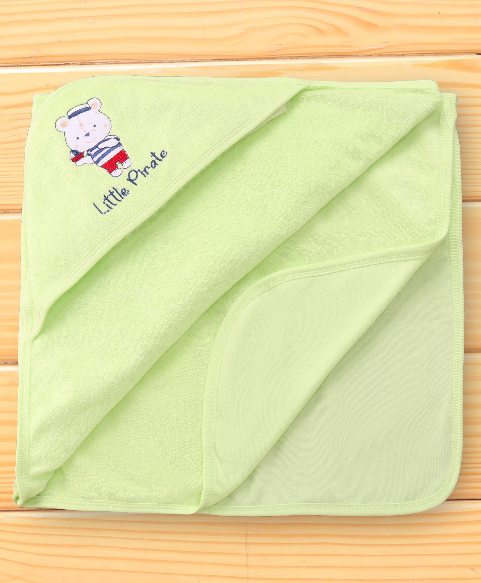 CUCUMBER Terry Knit Hooded Hand and Face Towel with Text Embroidery - Green-image-9