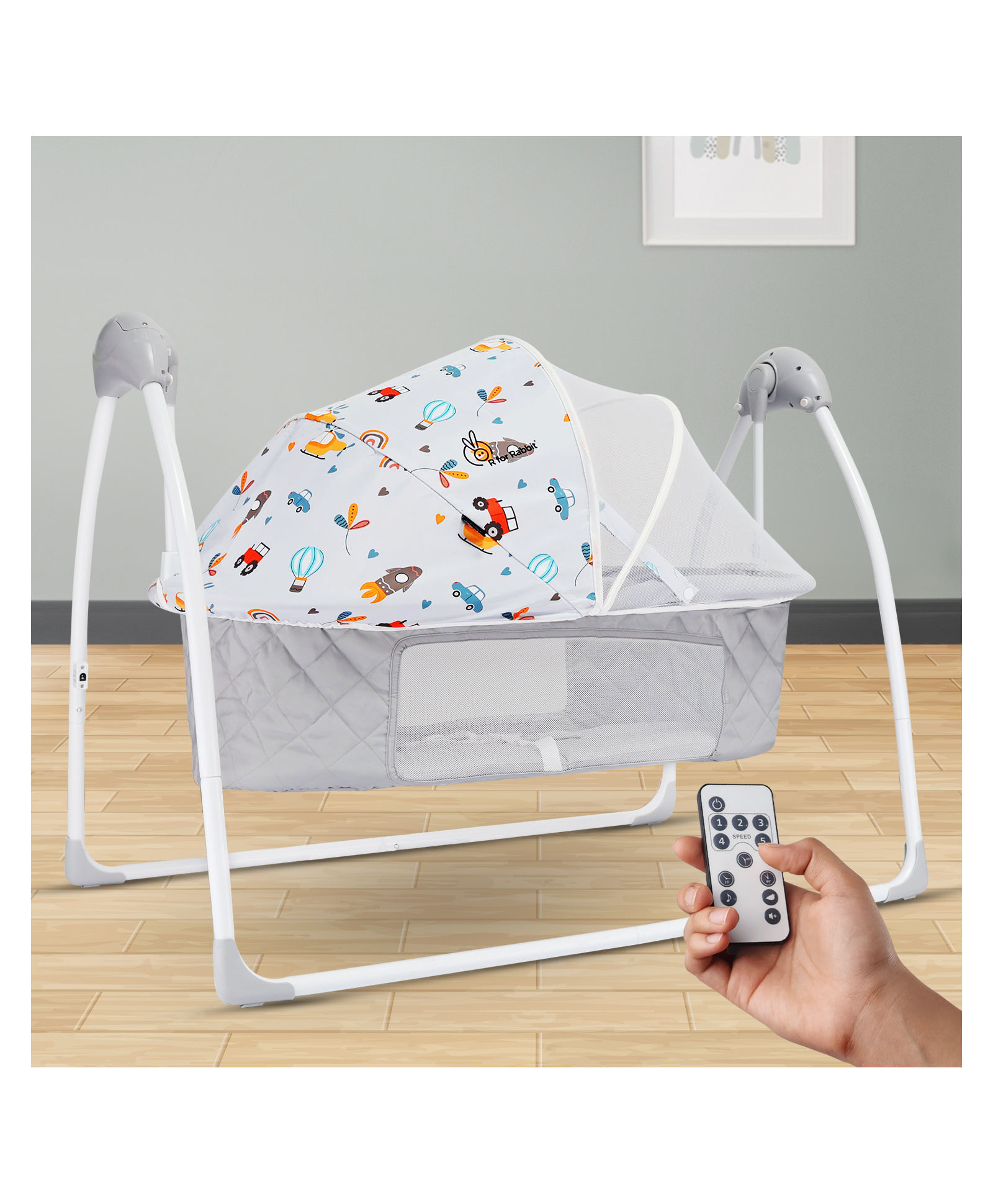 R for Rabbit Lullabies Plus The Auto Swing Baby Cradle with Remote Controller - Grey