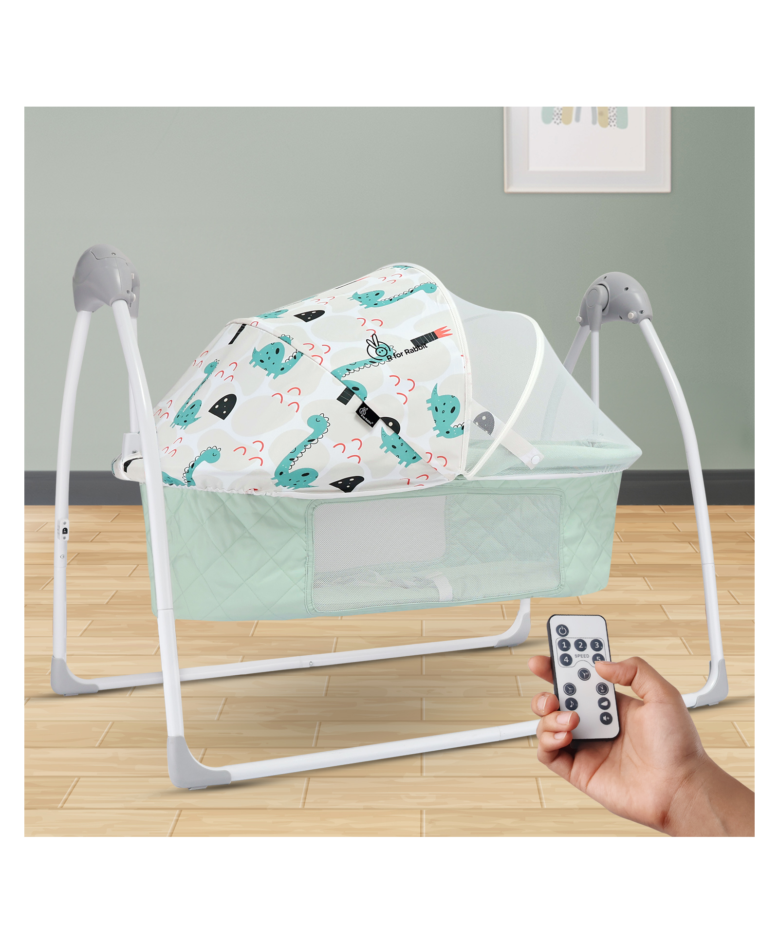 R for Rabbit Lullabies Plus The Auto Swing Baby Cradle with Remote Controller - Sea Green-picture-39