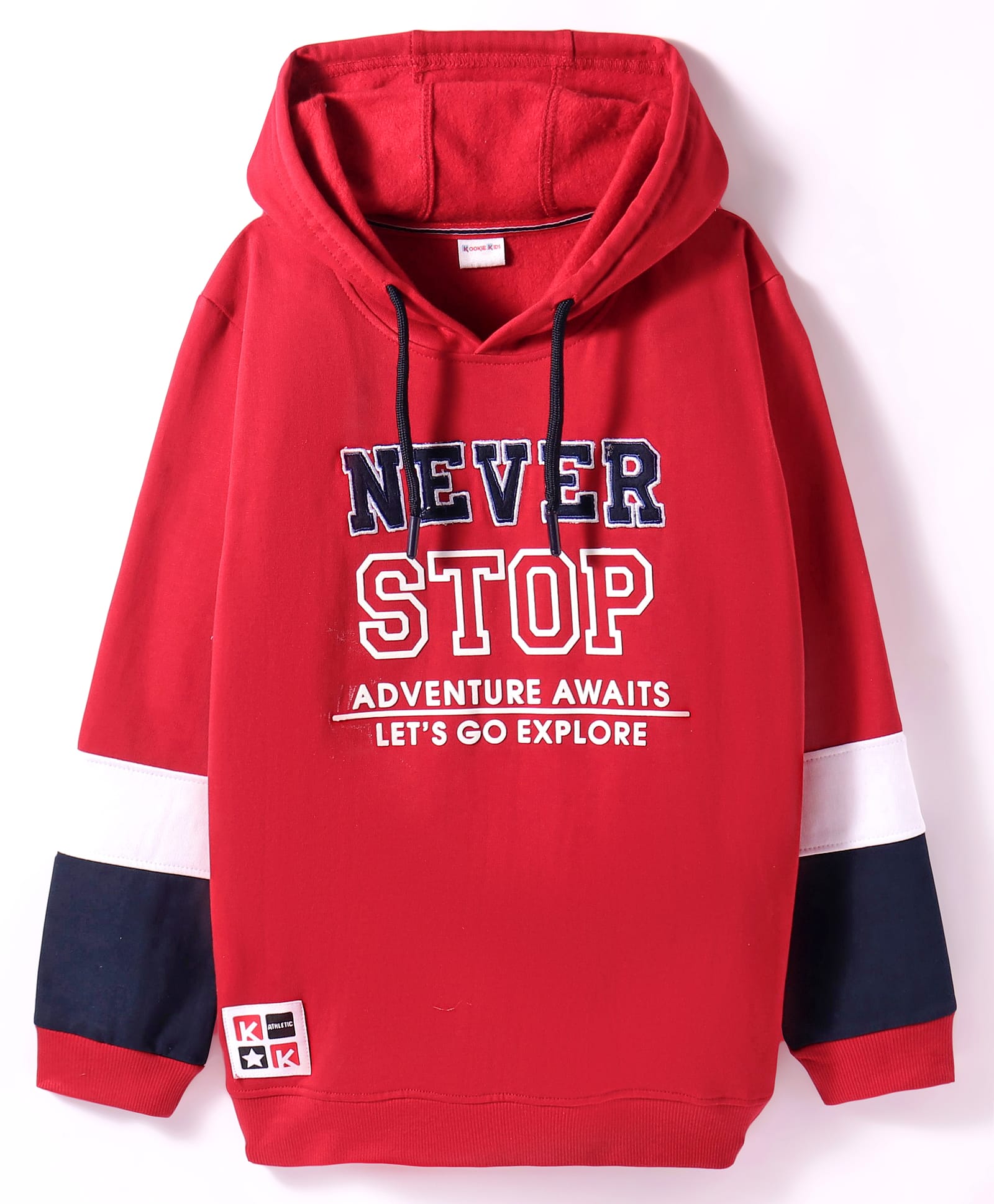 Kookie Kids Knit Full Sleeves Hooded Sweatshirt with Text Print - Red-picture-13