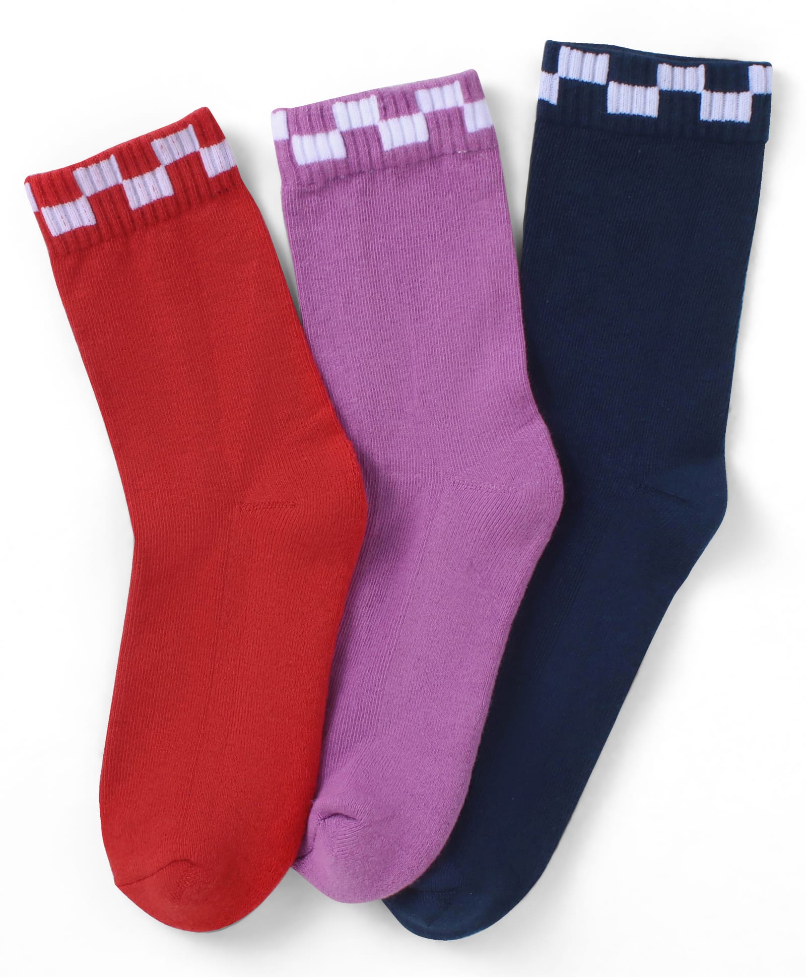 Pine Kids Cotton Knit Socks with Checked Design Pack of 3 - Red Purple & Navy Blue-picture-14