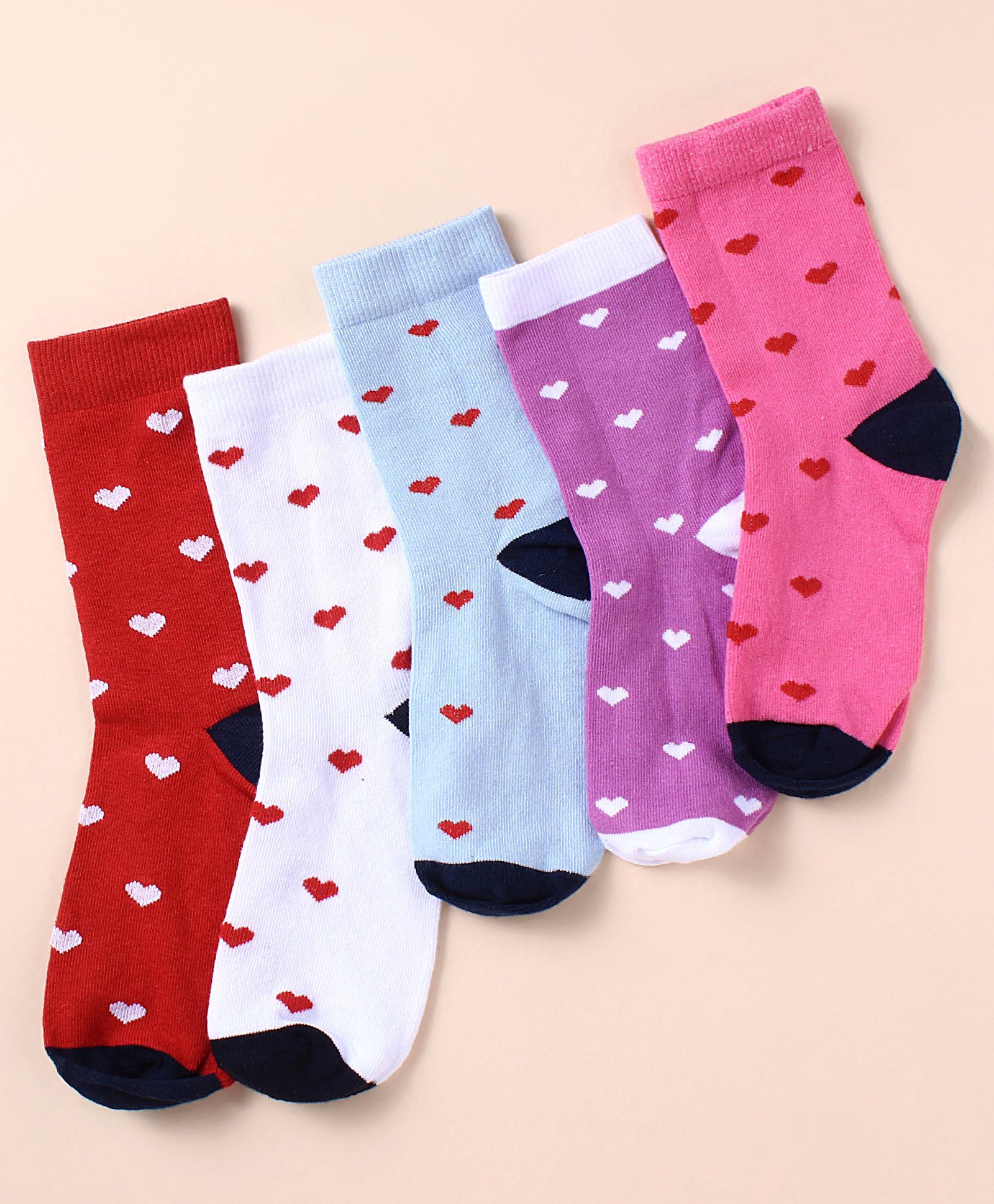 Pine Kids Knit Ankle Length Silvadur Antimicrobial Heart Designed Socks Pack Of 5 ( Color May Vary )-image-22