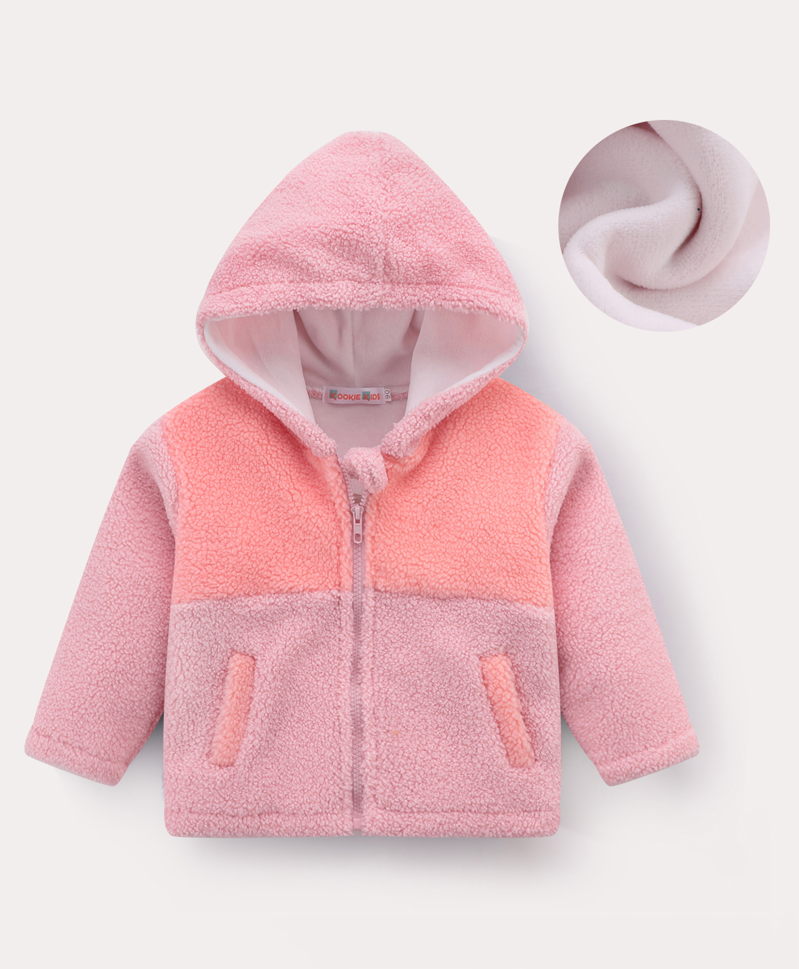 Kookie Kids Full Sleeves Hooded Winter Fur Jacket With Bear Applique - Pink-picture-15