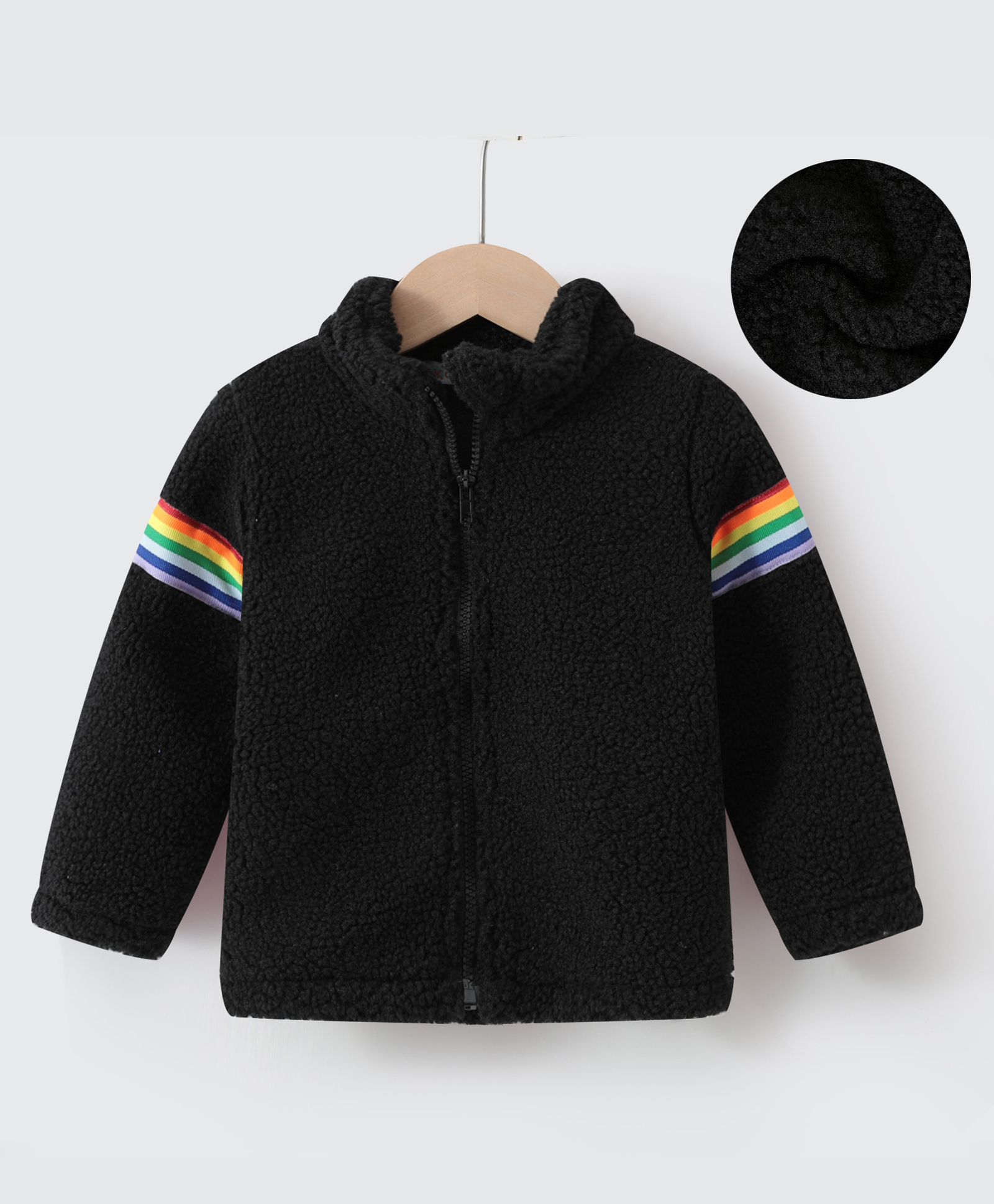 Kookie Kids Full Sleeves High Neck Fur Winter Jacket with Stripes Detailing - Black-image-30