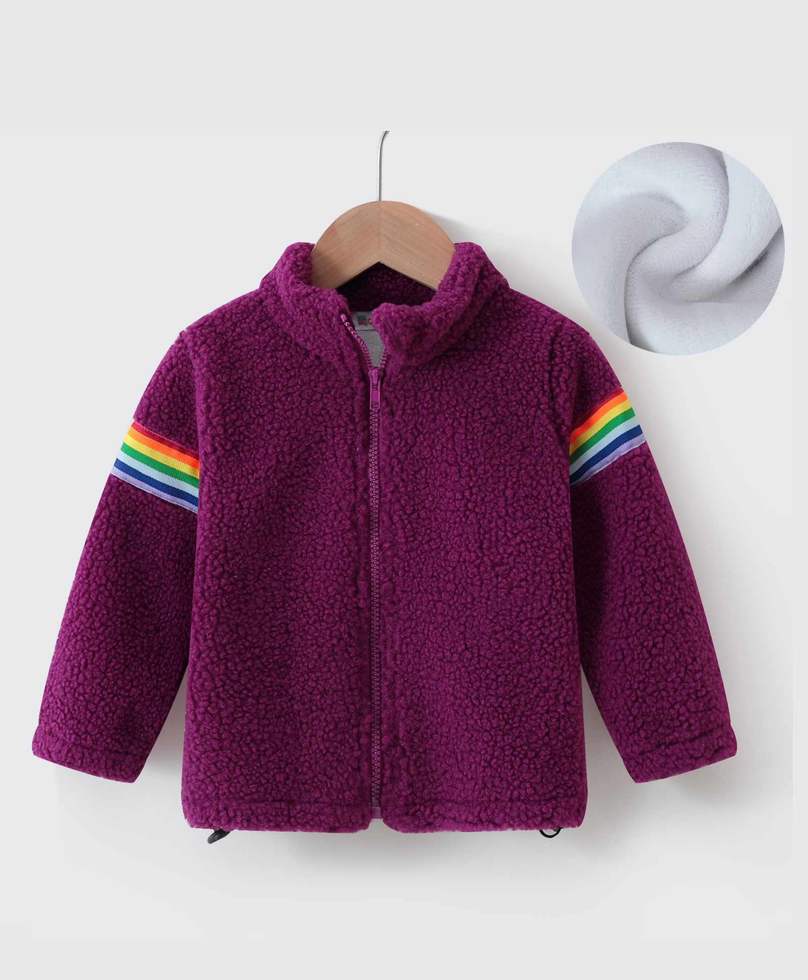 Kookie Kids Full Sleeves High Neck Fur Winter Jacket with Stripes Detailing - Burgandy-image-12
