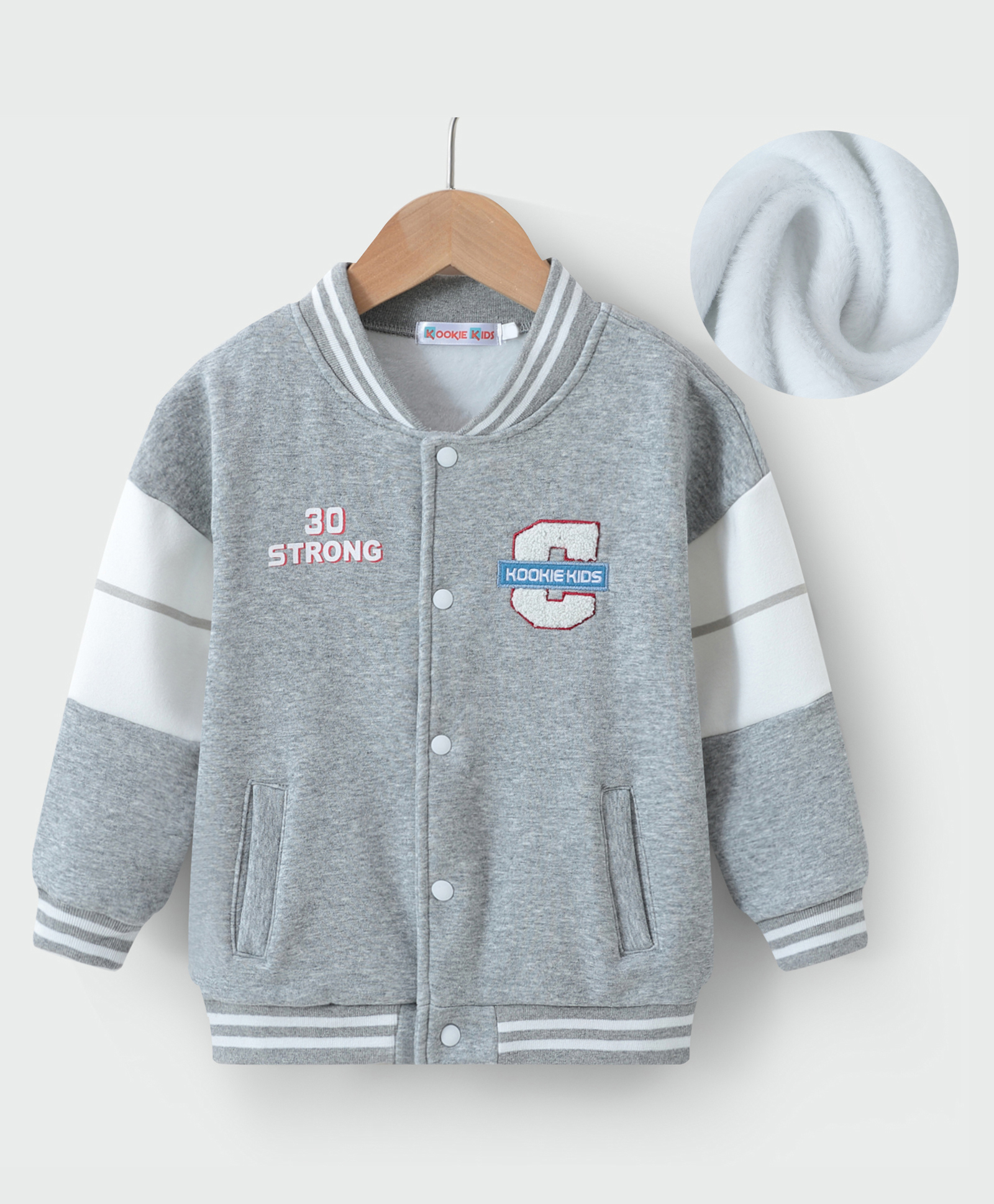 Kookie Kids Full Sleeves Front Open Bomber Jacket with Text Embroidery - Grey-picture-10