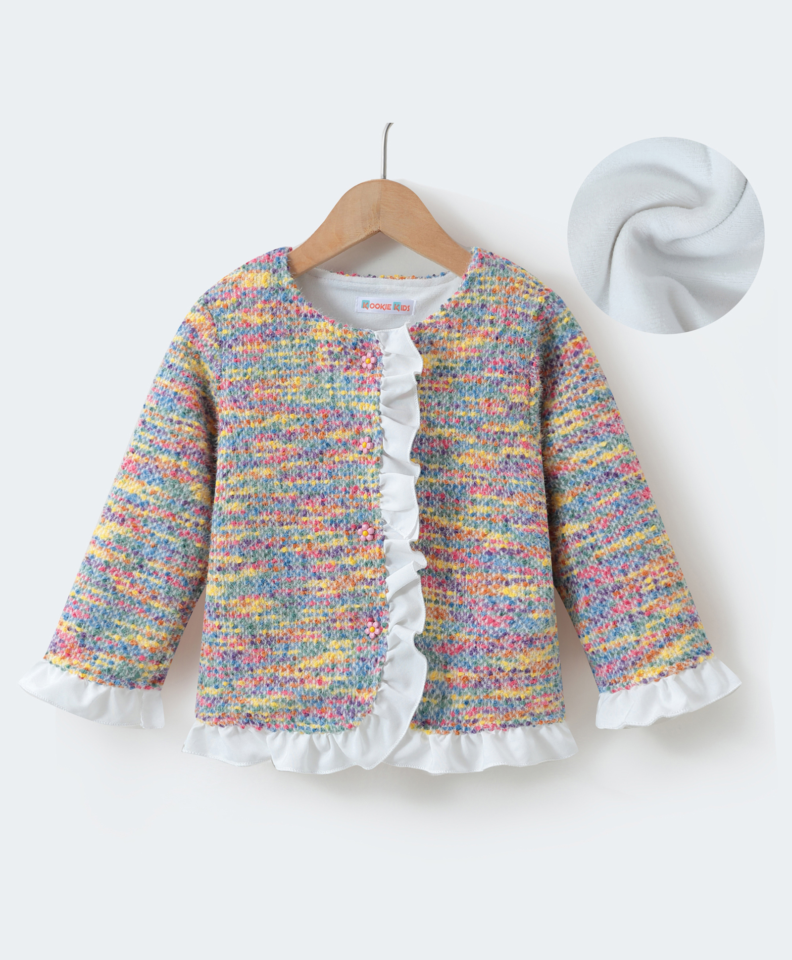 Kookie Kids Full Sleeves Textured Winter Jacket With Frill Detailing - Grey-image-43